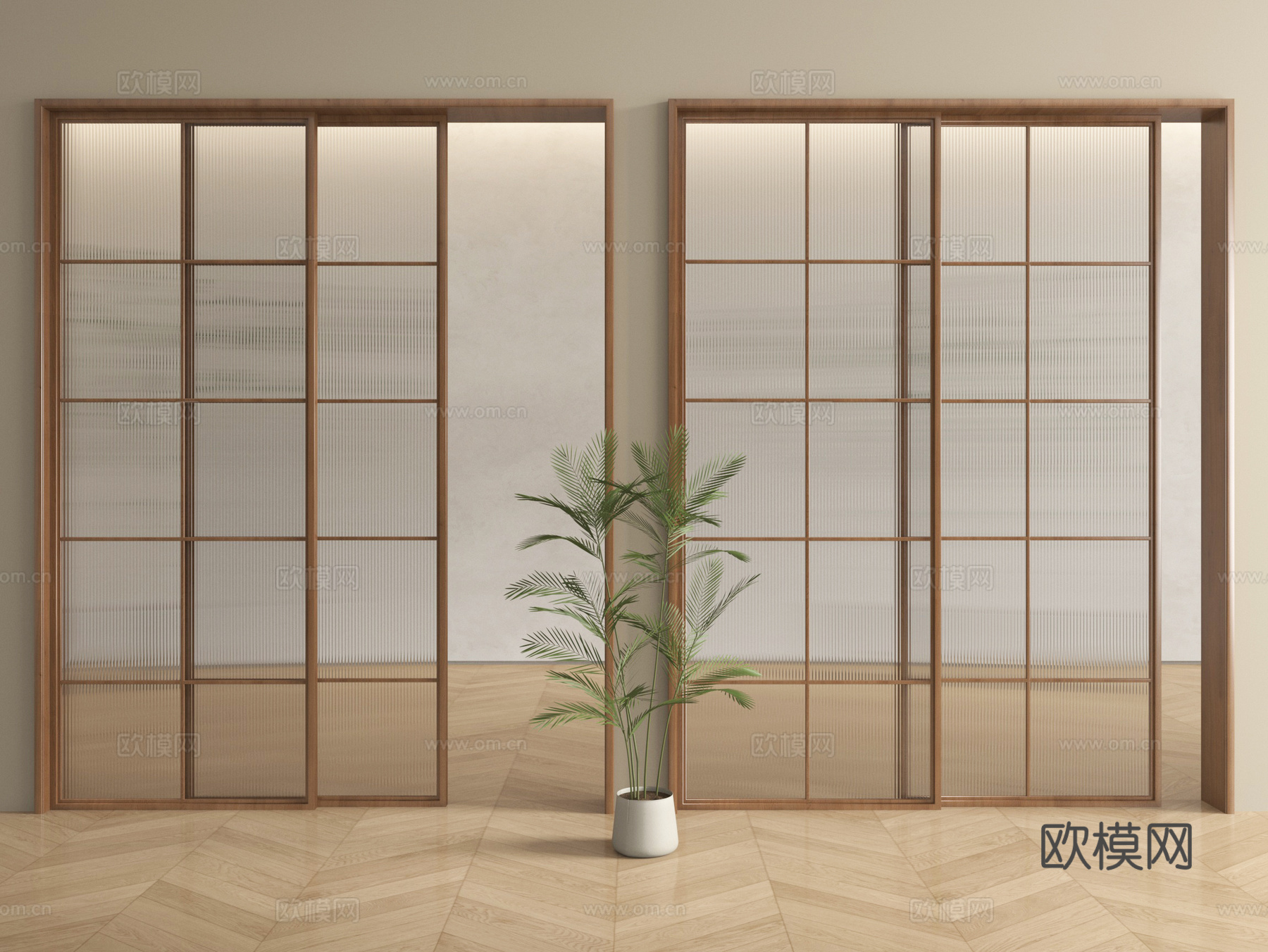 中古风推拉门 阳台门 玻璃推拉门 厨房门su模型