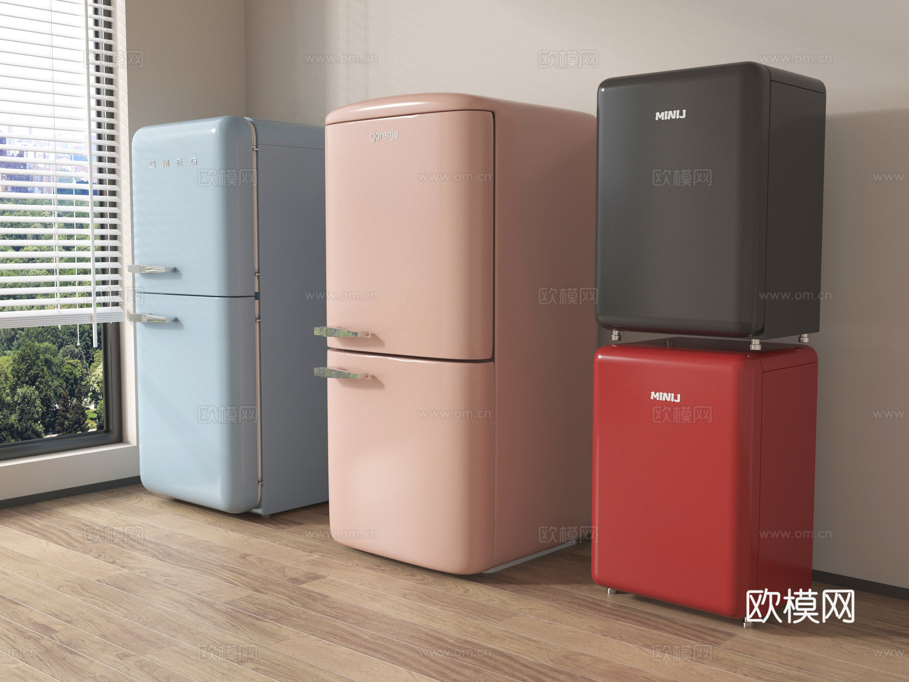 现代复古小冰箱 双开门冰箱su模型