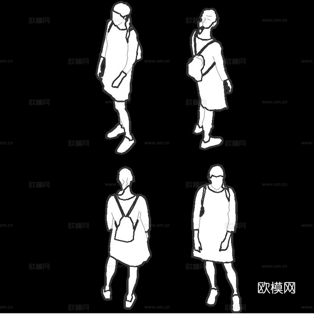 线稿风鸟瞰人物CAD(21张)cad施工图