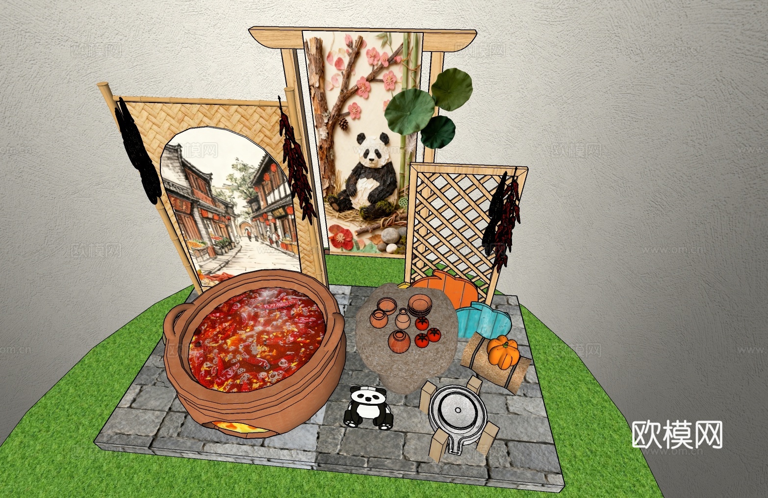 非遗美陈 火锅主题美陈 中式美陈su模型