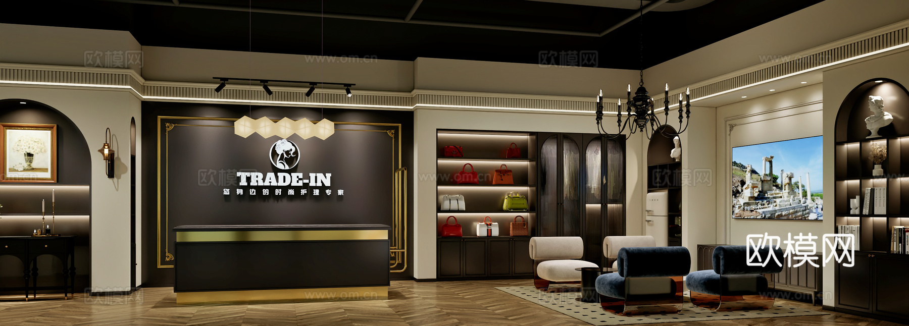 高档干洗店 最新全套施工图 效果图合集cad施工图