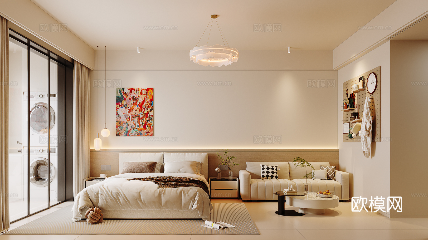 奶油风卧室su模型