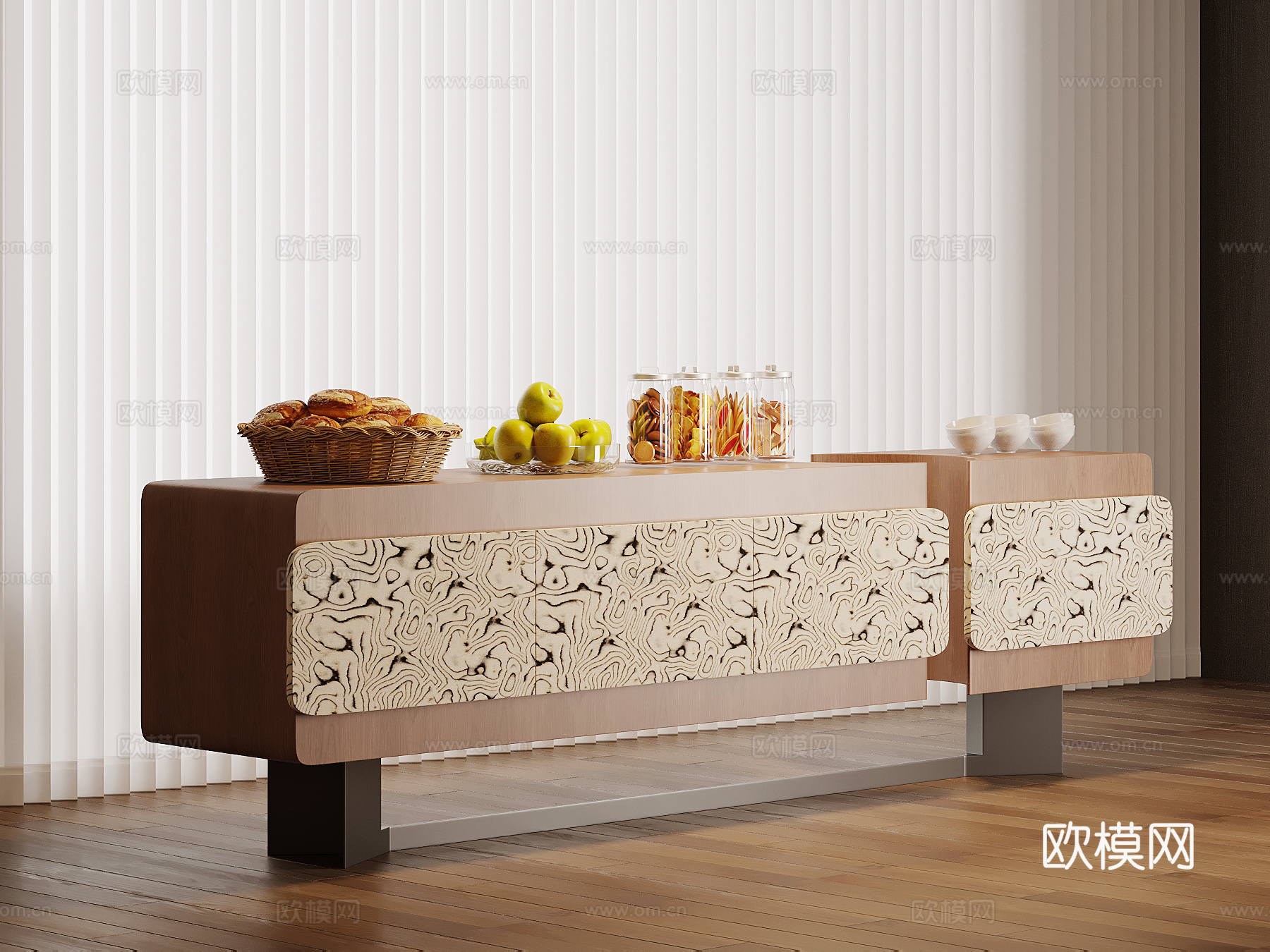 现代中古风餐边柜 矮柜su模型