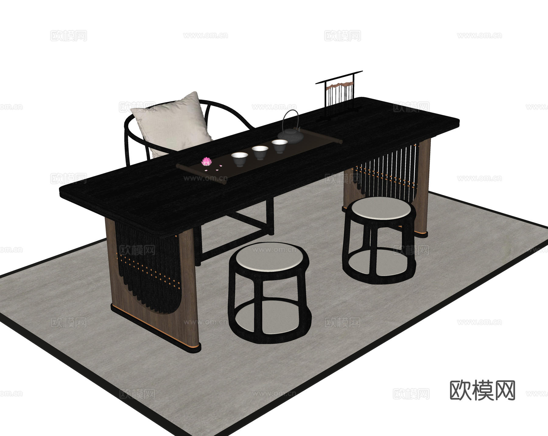 现代茶桌椅 书桌椅 茶具摆件su模型