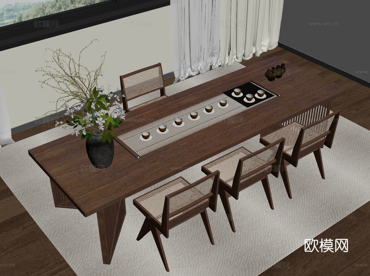 中古风茶桌椅su模型