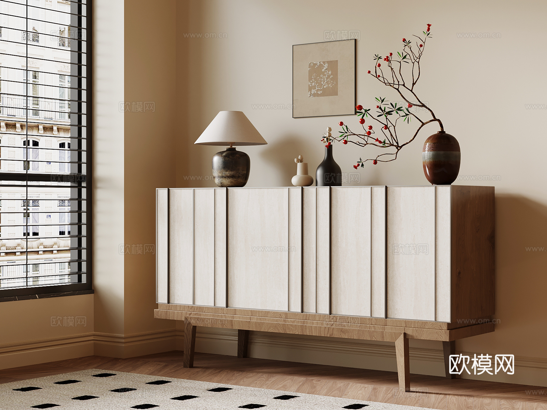 中古风玄关柜 边柜su模型