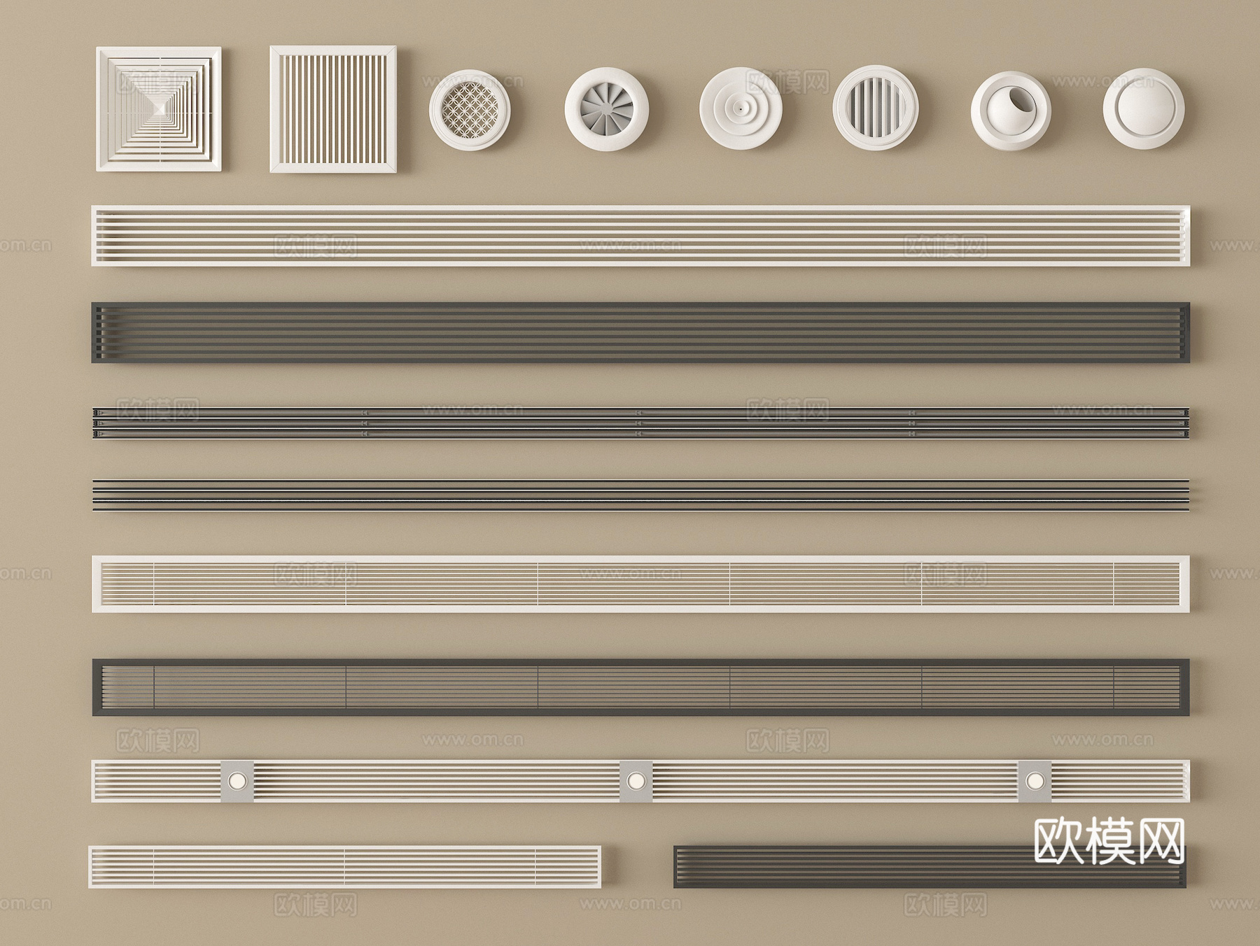 现代中央空调出风口 空调出风口 格栅球型风口su模型