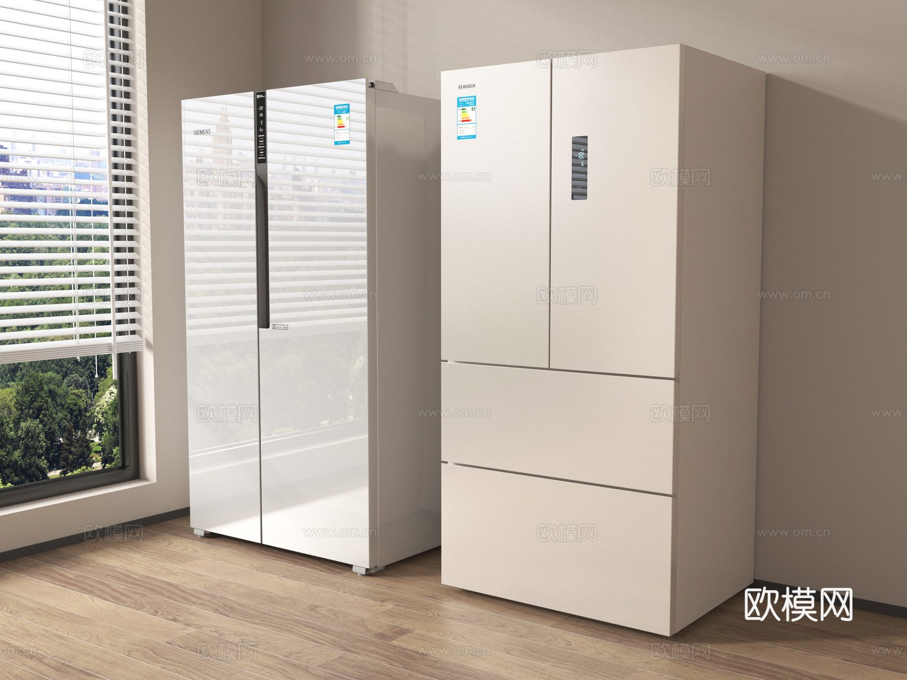 现代冰箱 十字开门冰箱 双开门冰箱su模型