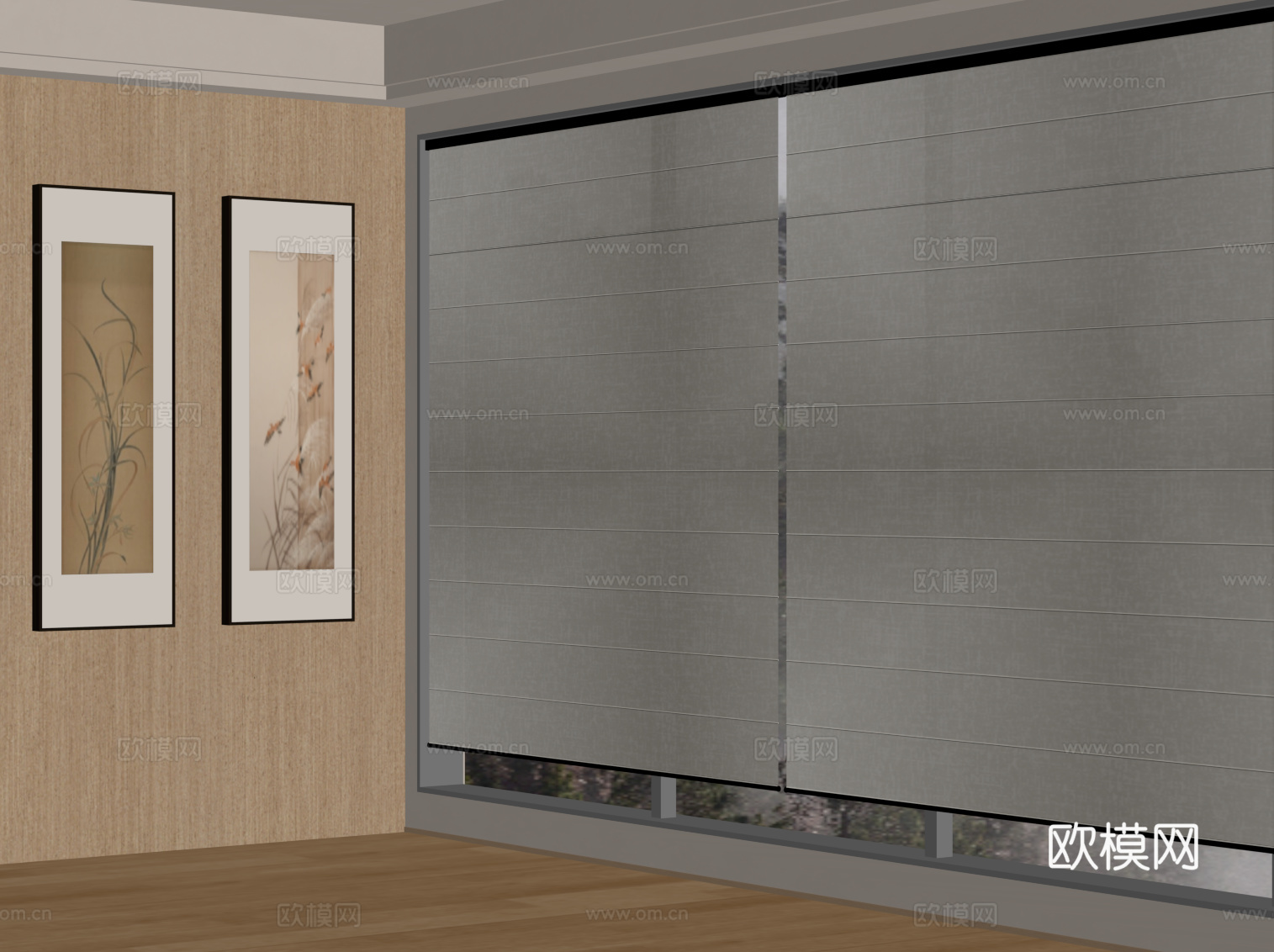 新中式窗帘 纱帘su模型