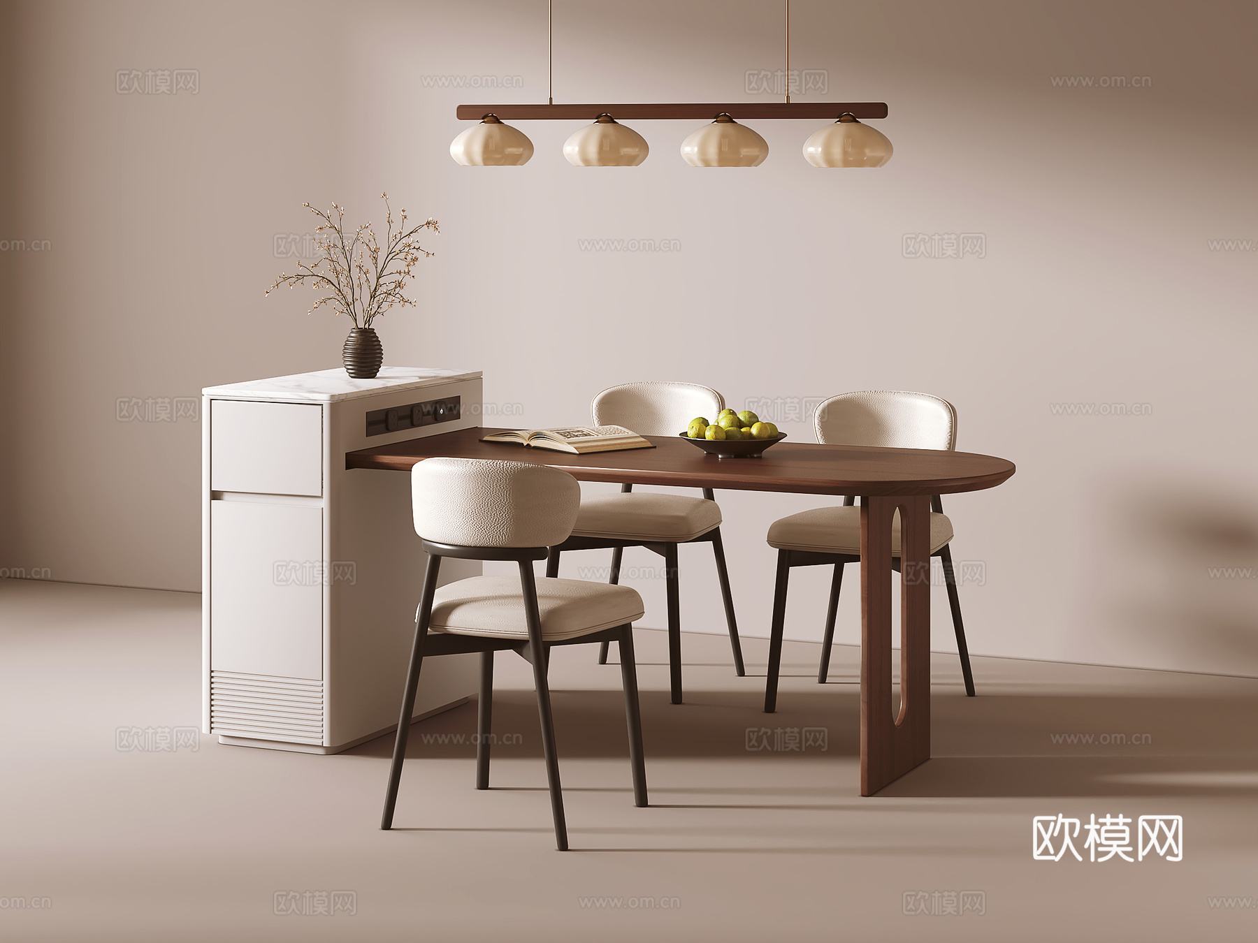 中古风岛台餐桌椅su模型