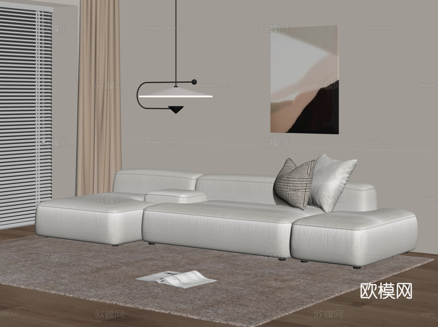 现代多人沙发 布艺休闲沙发su模型