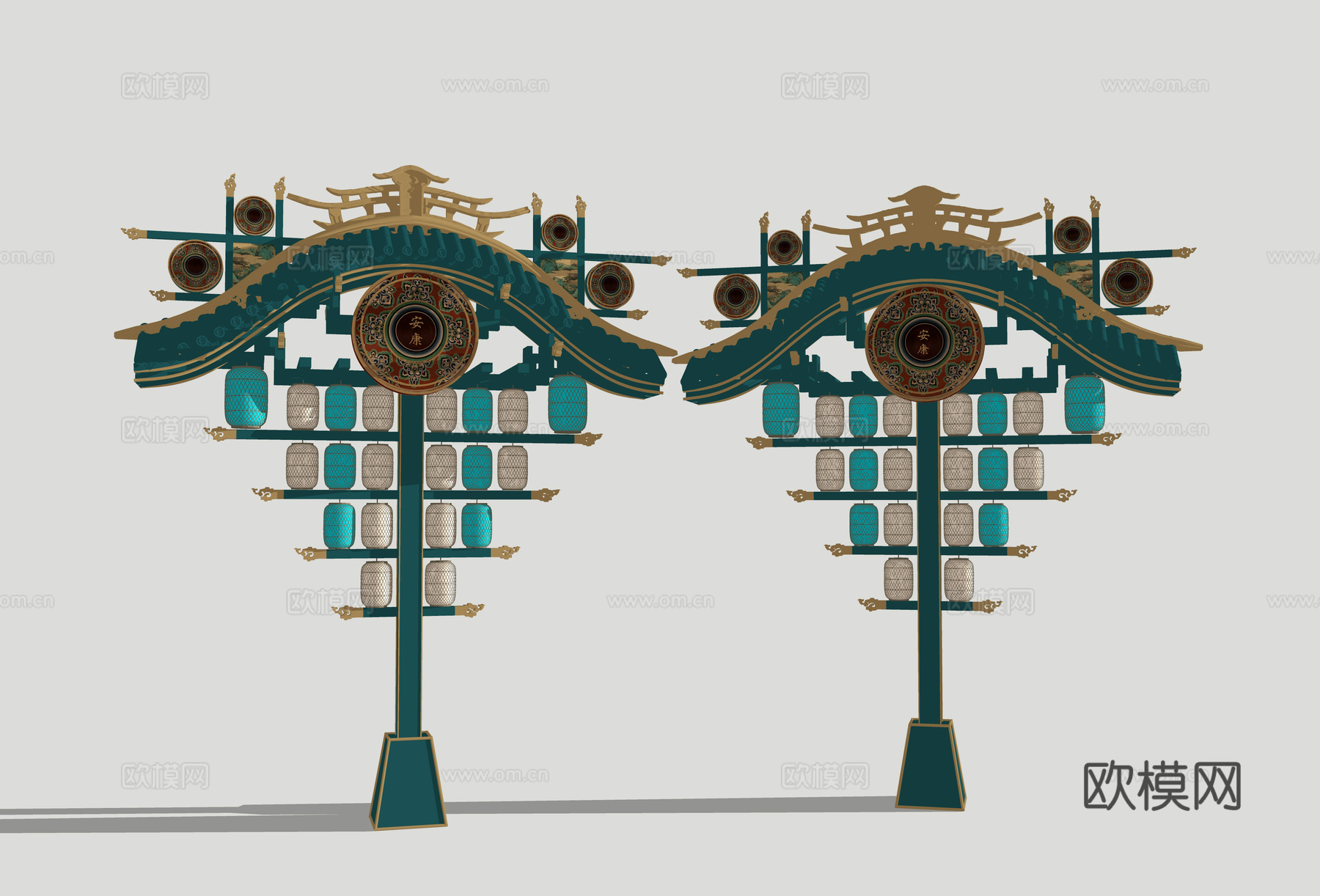 新中式户外灯笼装置 美陈打卡 古风灯笼灯架组合  景区灯笼装su模型