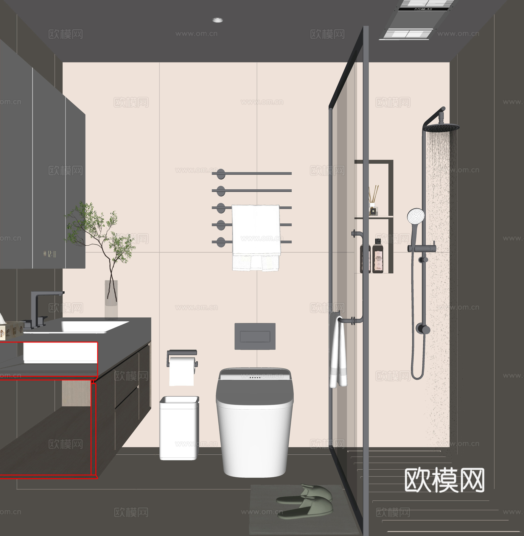 奶油风卫生间su模型