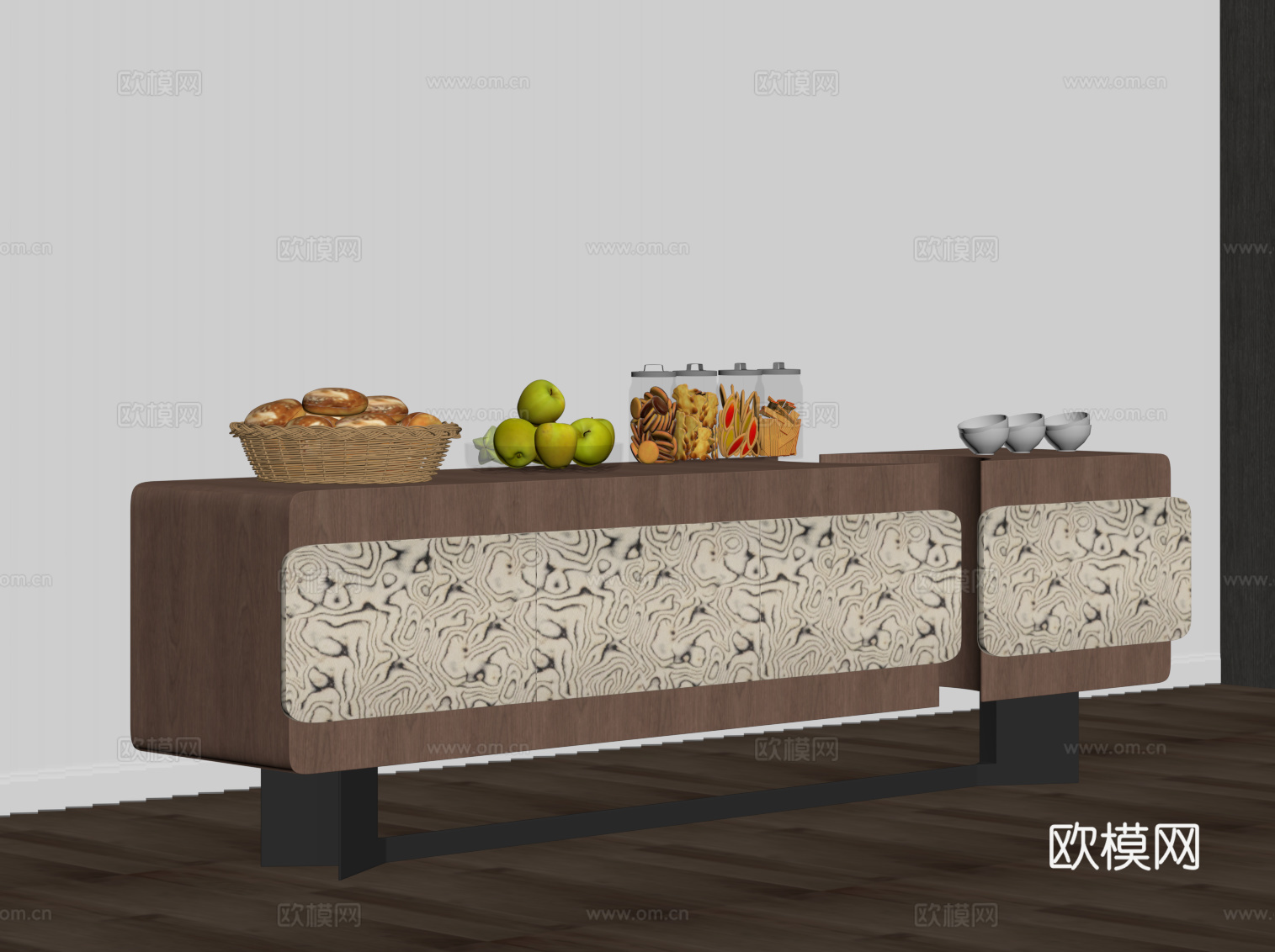 现代中古风餐边柜 矮柜su模型