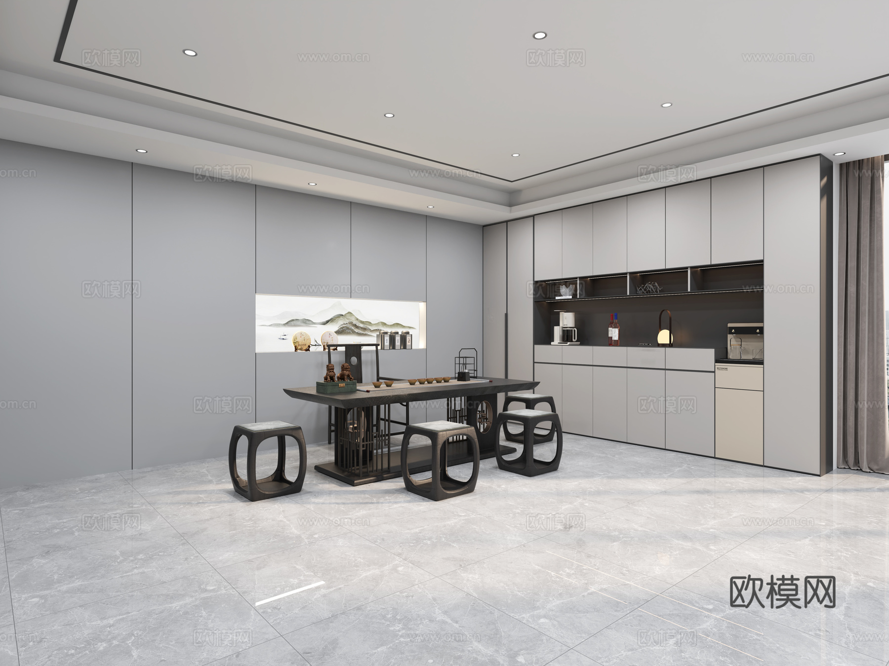 办公室 老板办公室 茶桌 老板桌3d模型下载（渲染图1）