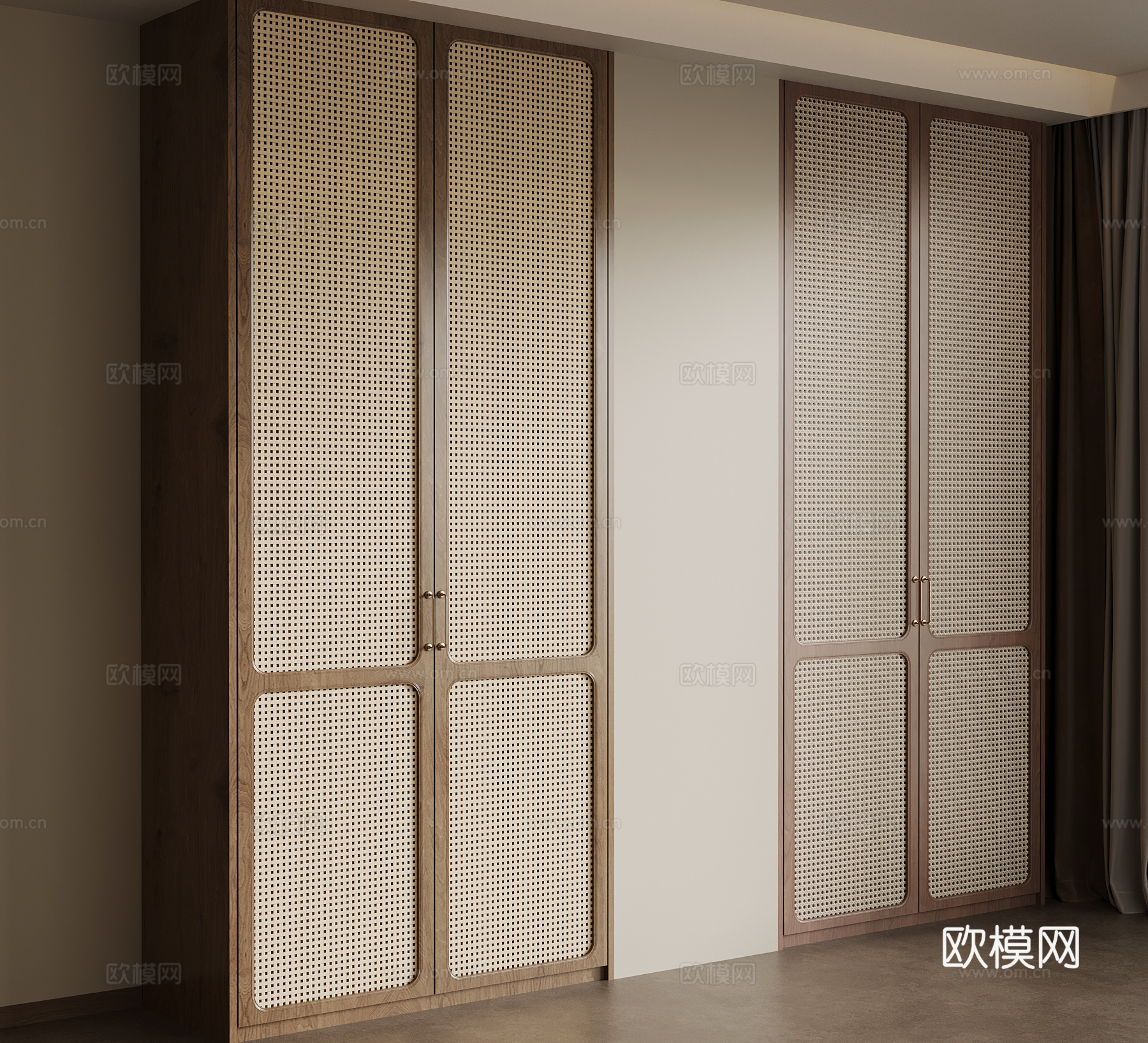 中古风衣柜 双开门到顶衣柜su模型