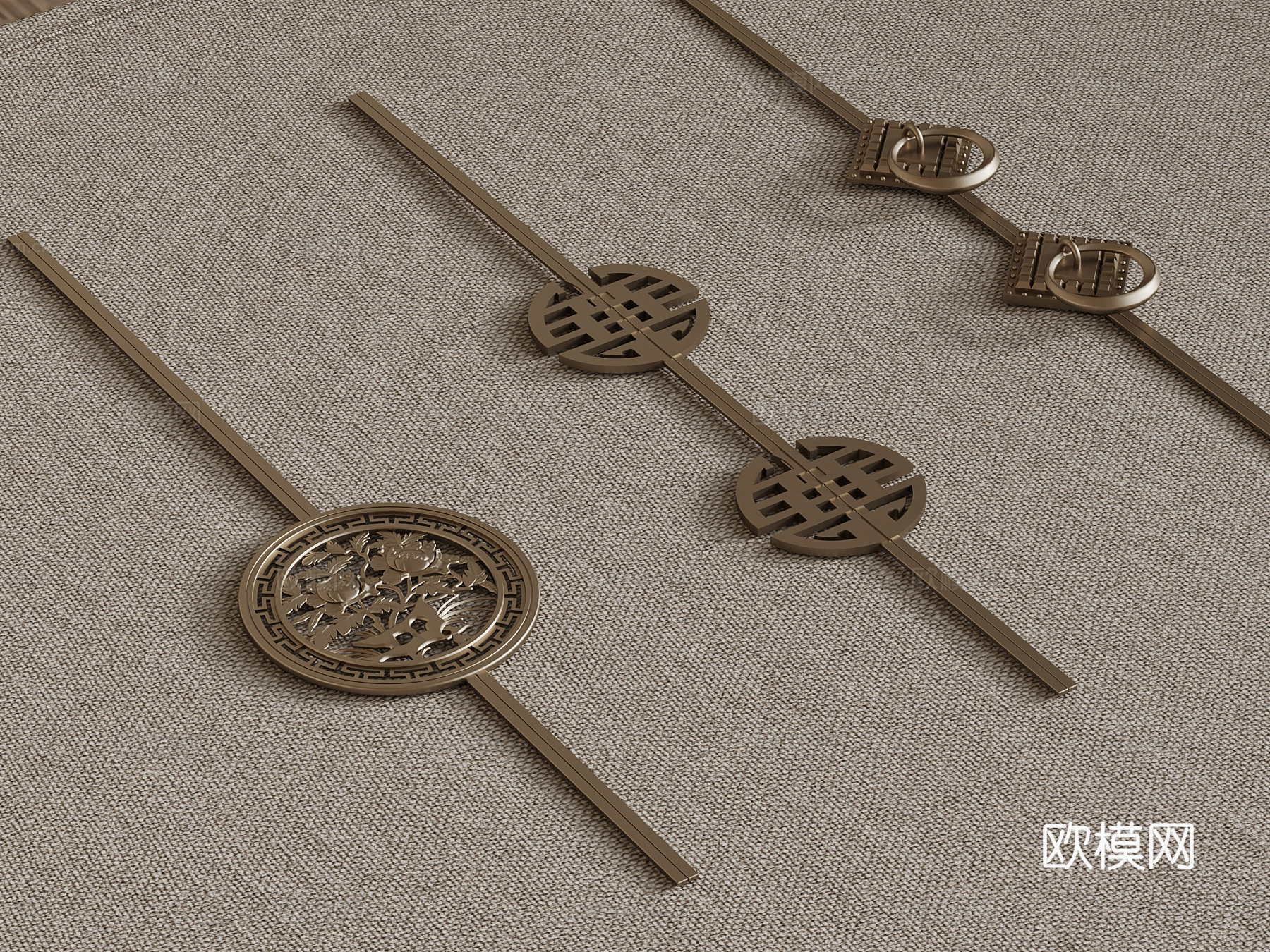 新中式拉手 门把手su模型