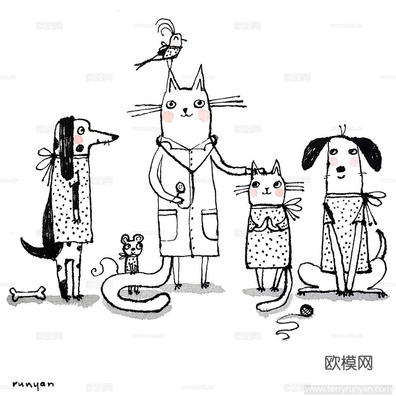 可爱动物手绘，创意童趣插画，猫咪动物插画，治愈系插画，可爱儿下载