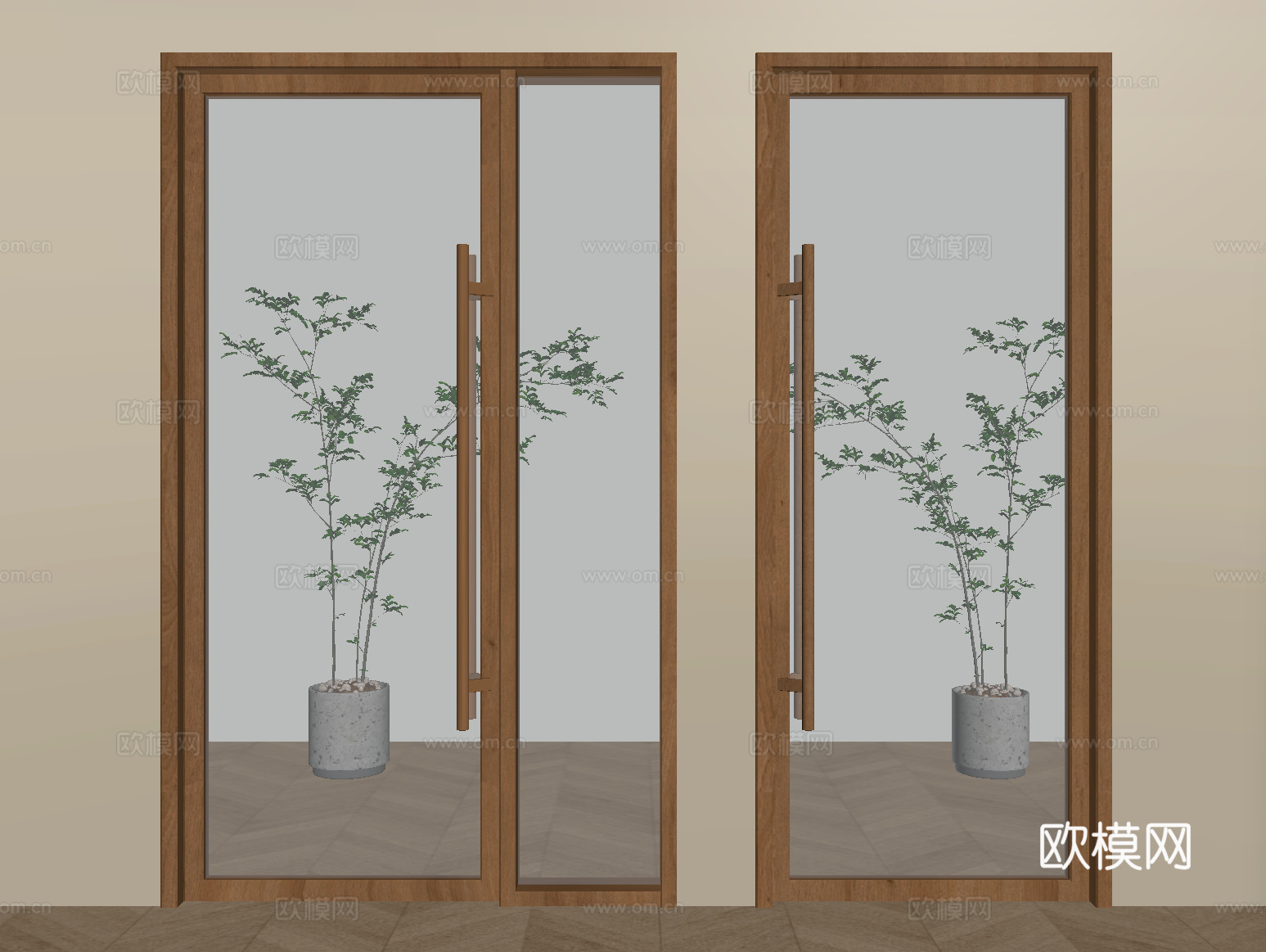 中古风玻璃双门 玻璃单开门 办公玻璃门 玻璃大门su模型