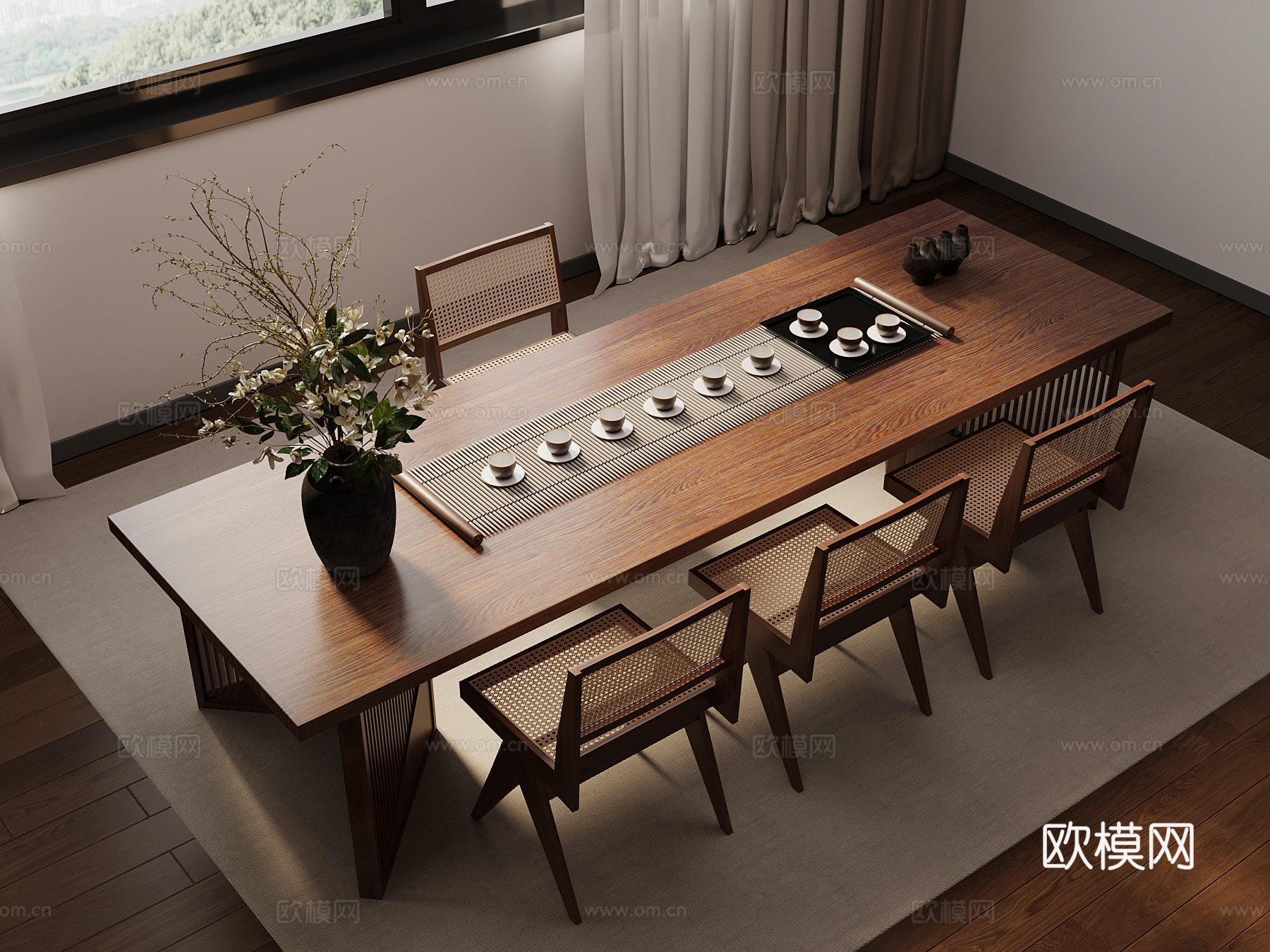 中古风茶桌椅su模型
