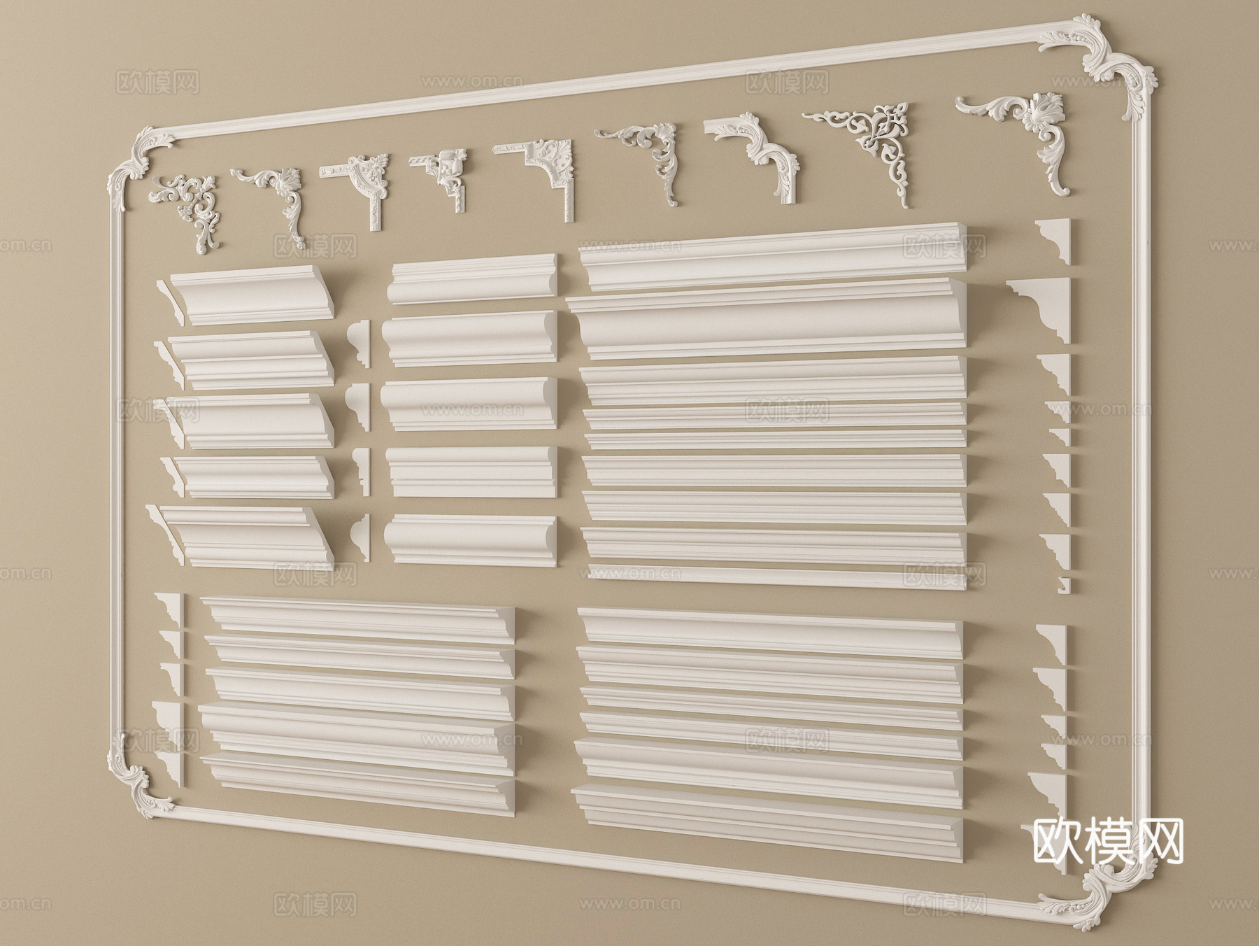 简欧石膏线 角花 雕花 石膏构件 线条su模型