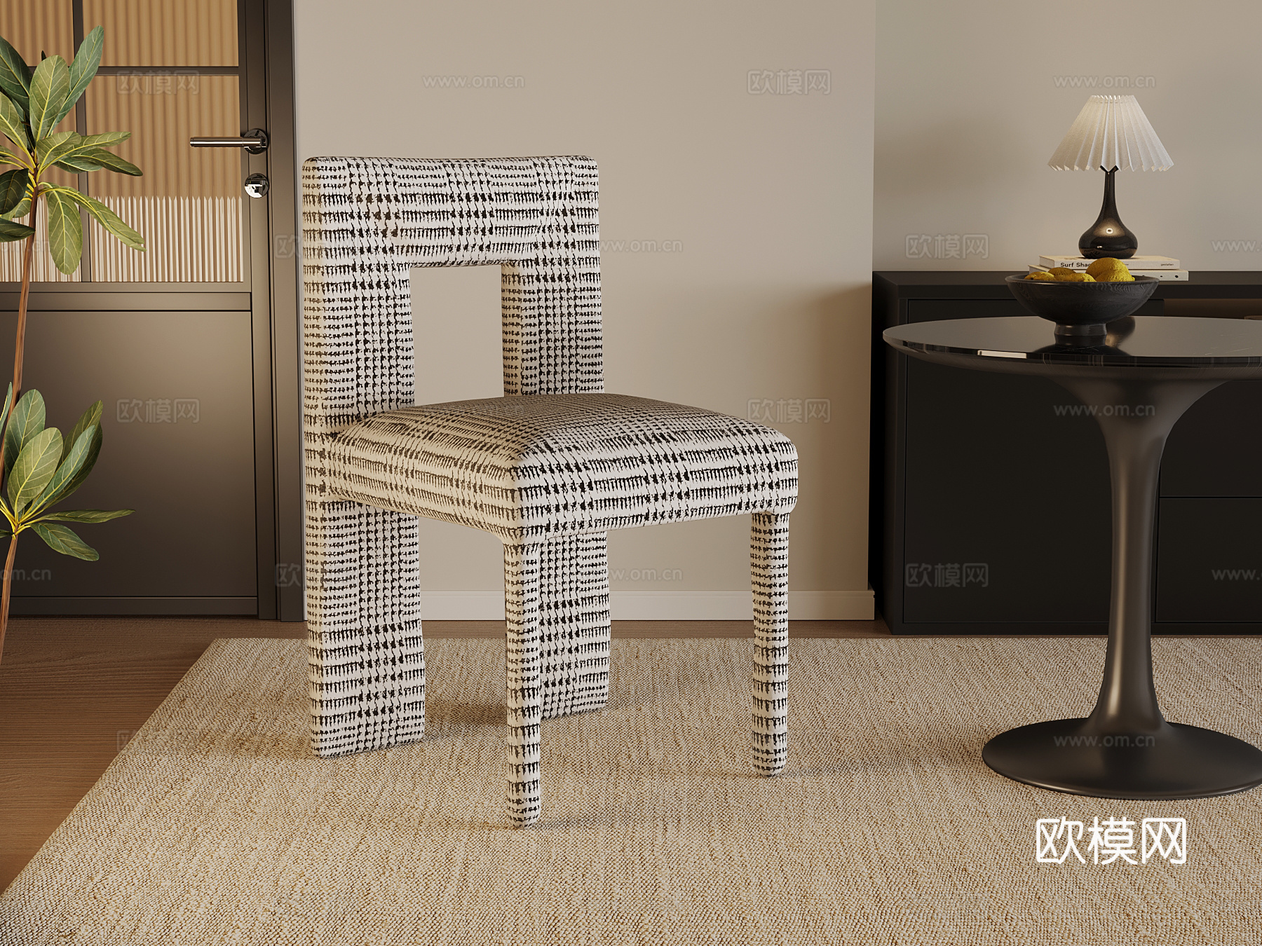 现代餐椅 布艺休闲椅su模型