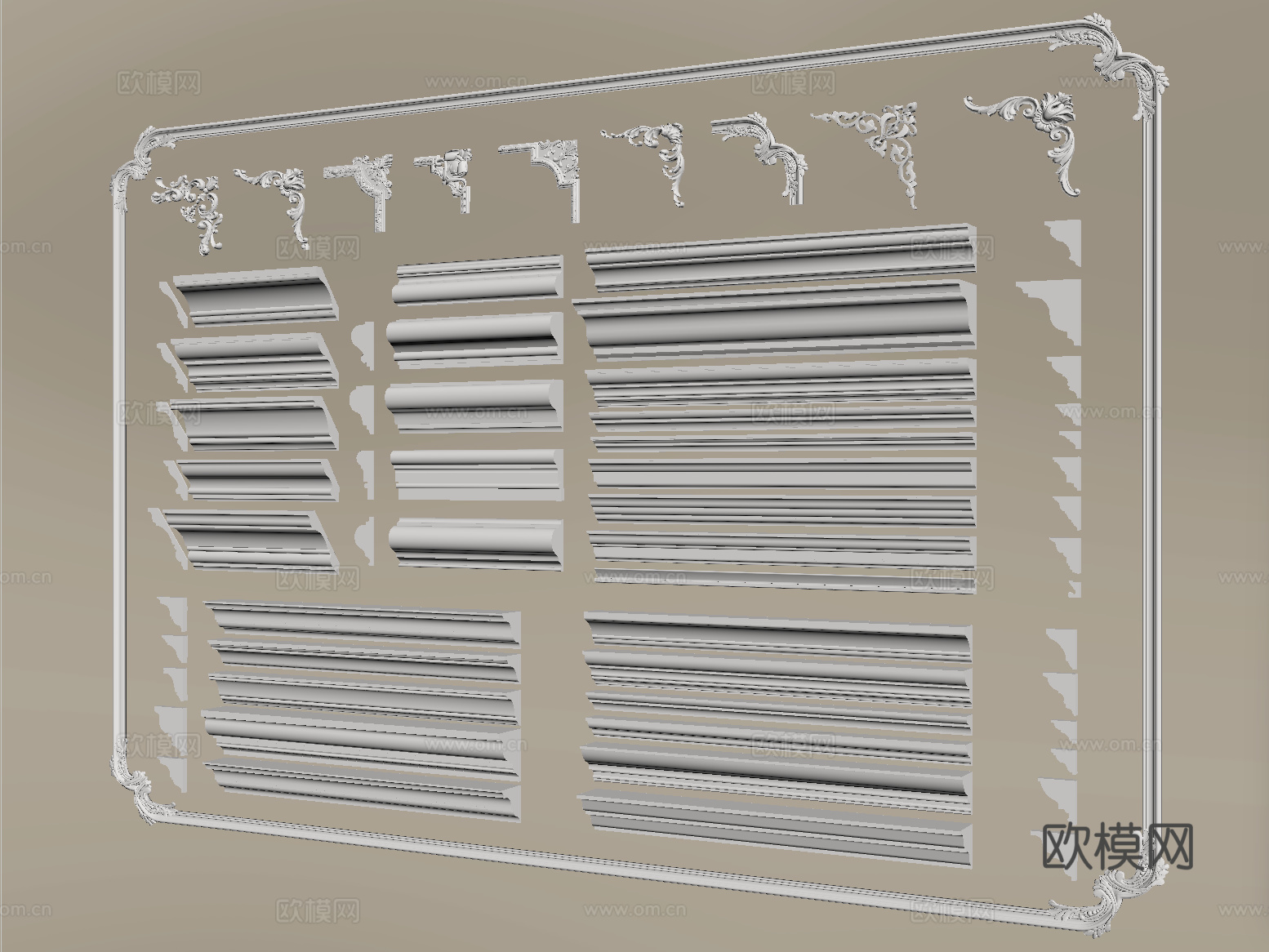 简欧石膏线 角花 雕花 石膏构件 线条su模型