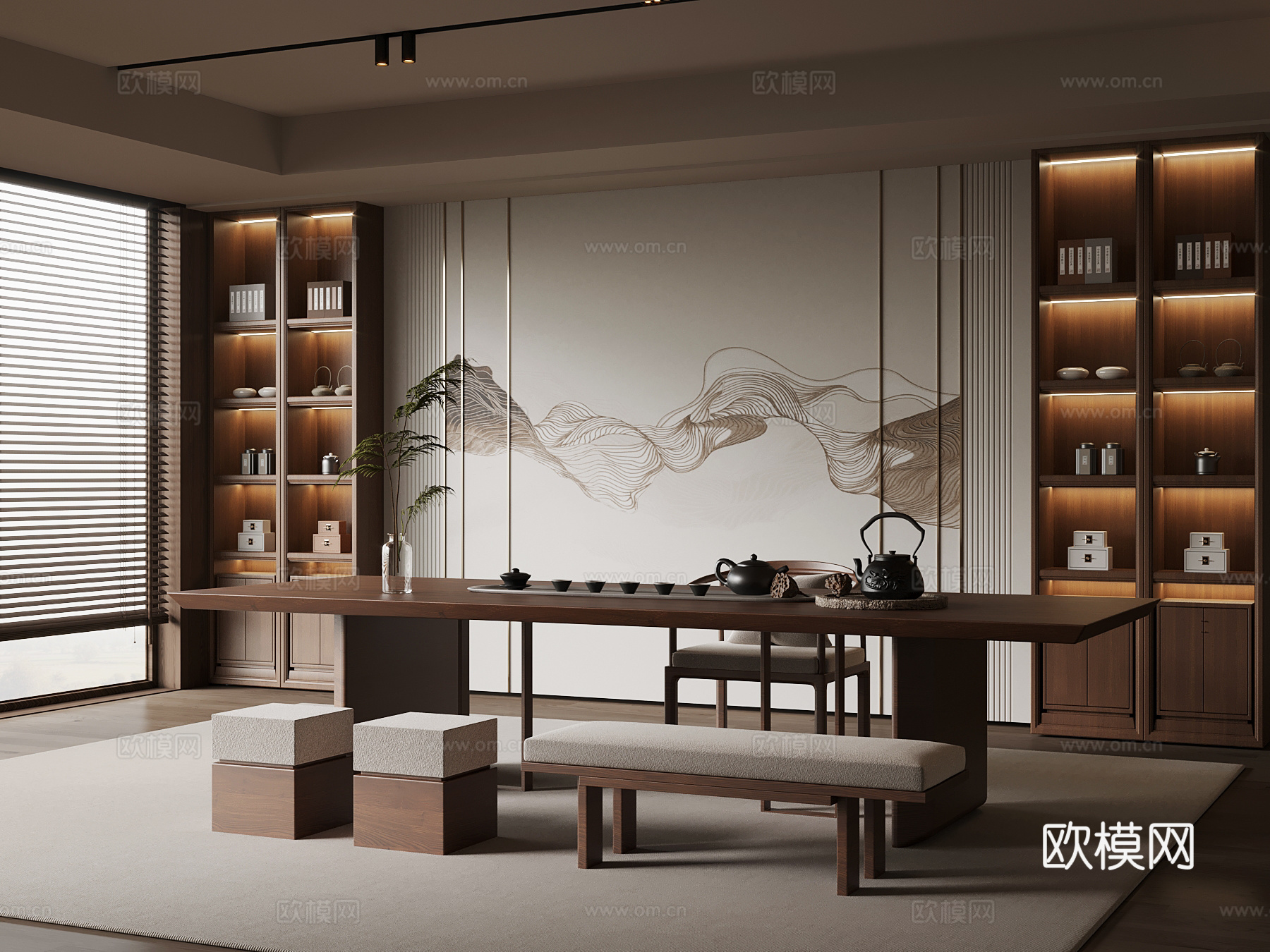 新中式电视柜su模型