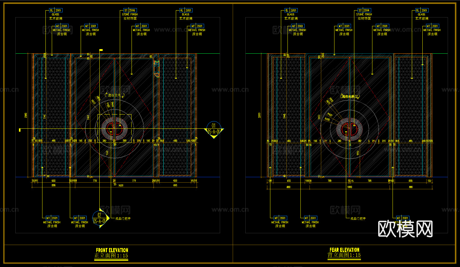 深古铜金属门 平开门 门节点 入户大门 双开门cad施工图