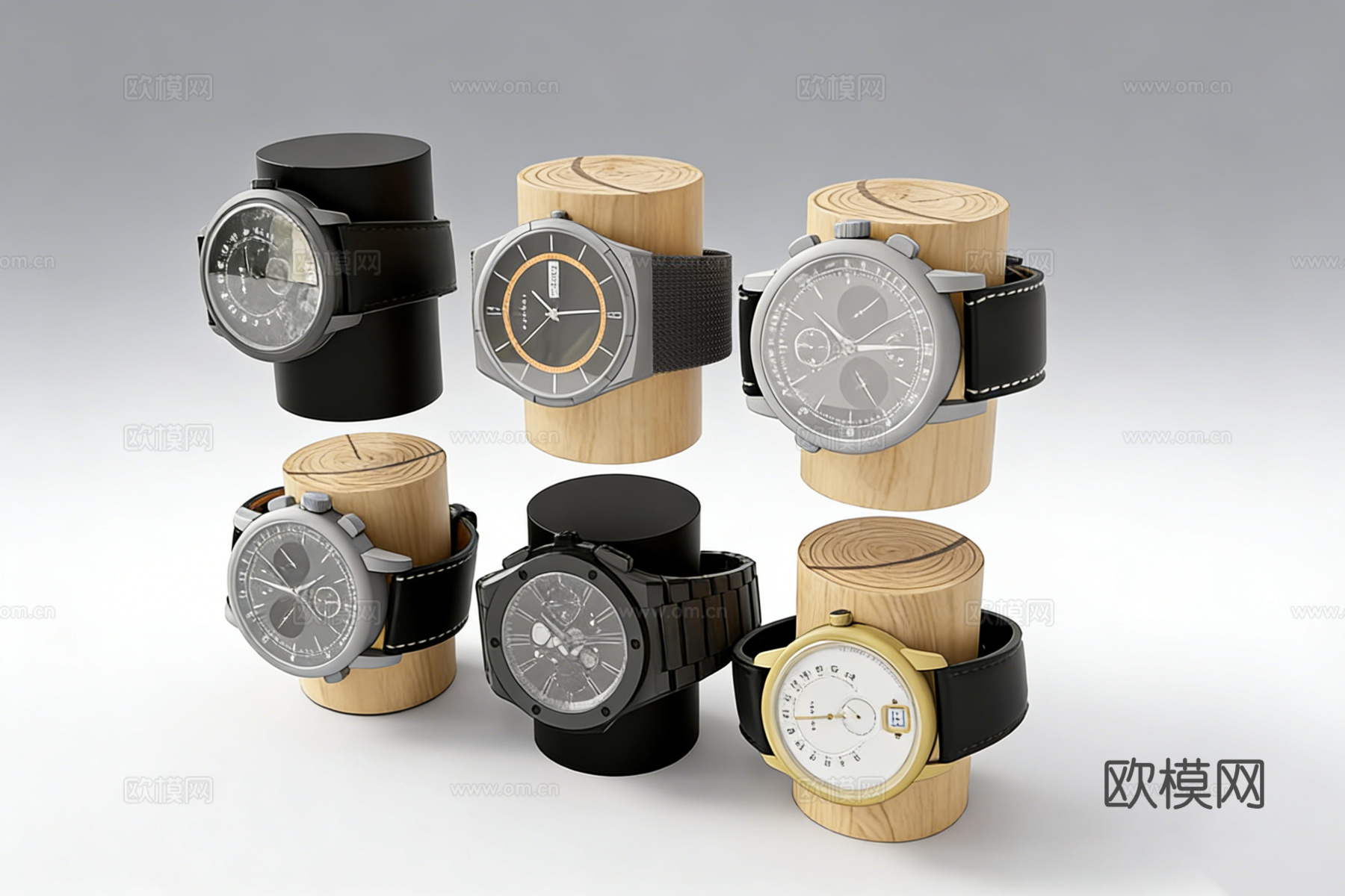 机械镂空手表 男士手表 金属表带腕表su模型