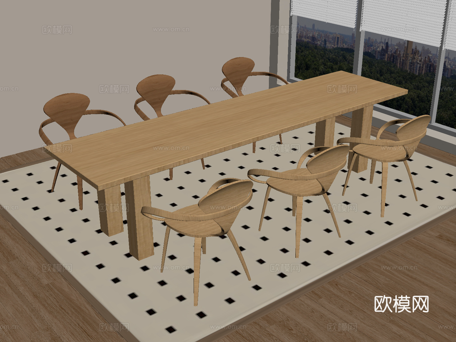 现代洽谈桌椅 休闲桌椅 实木餐桌椅su模型