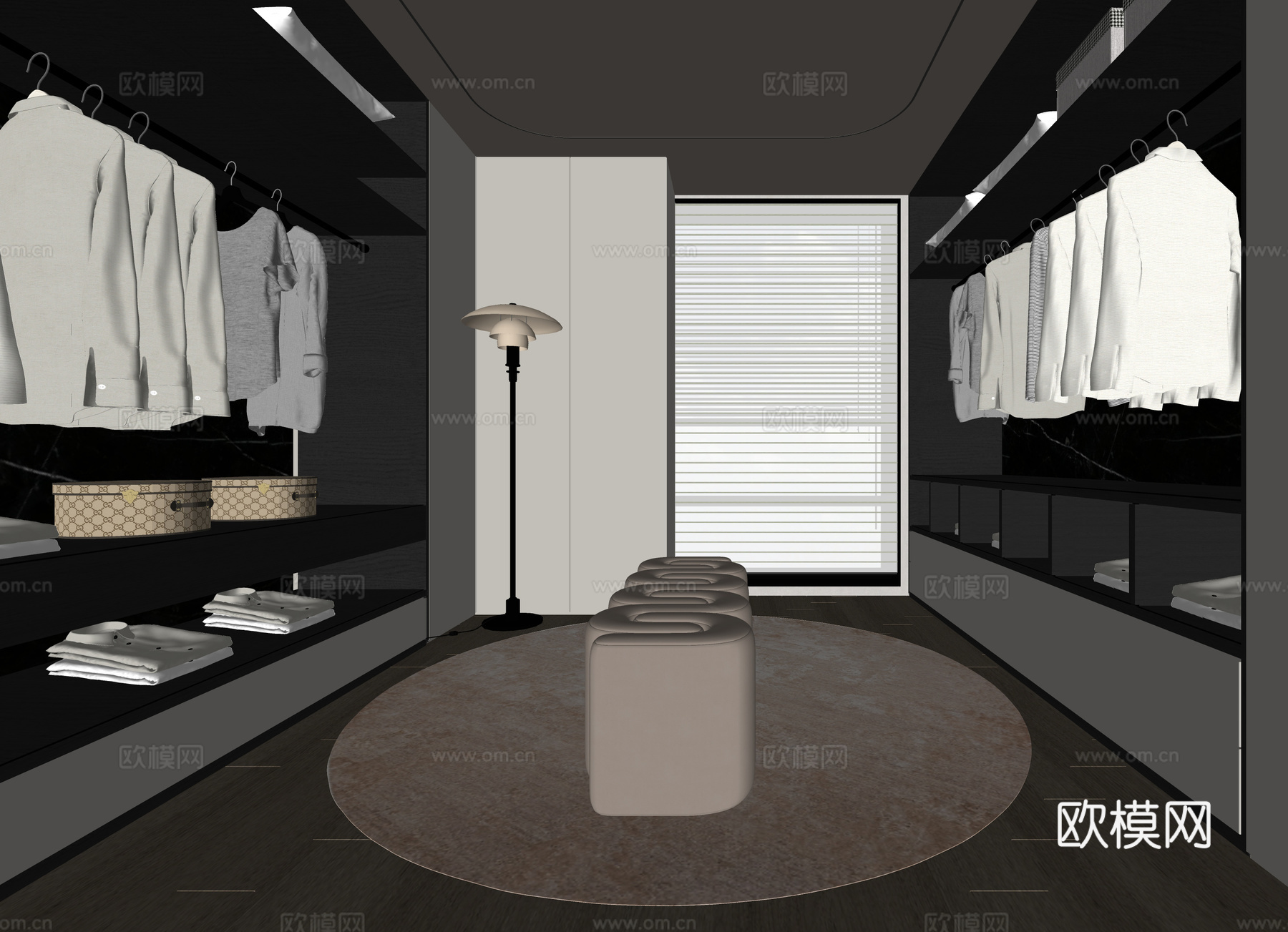 现代衣帽间 衣柜su模型