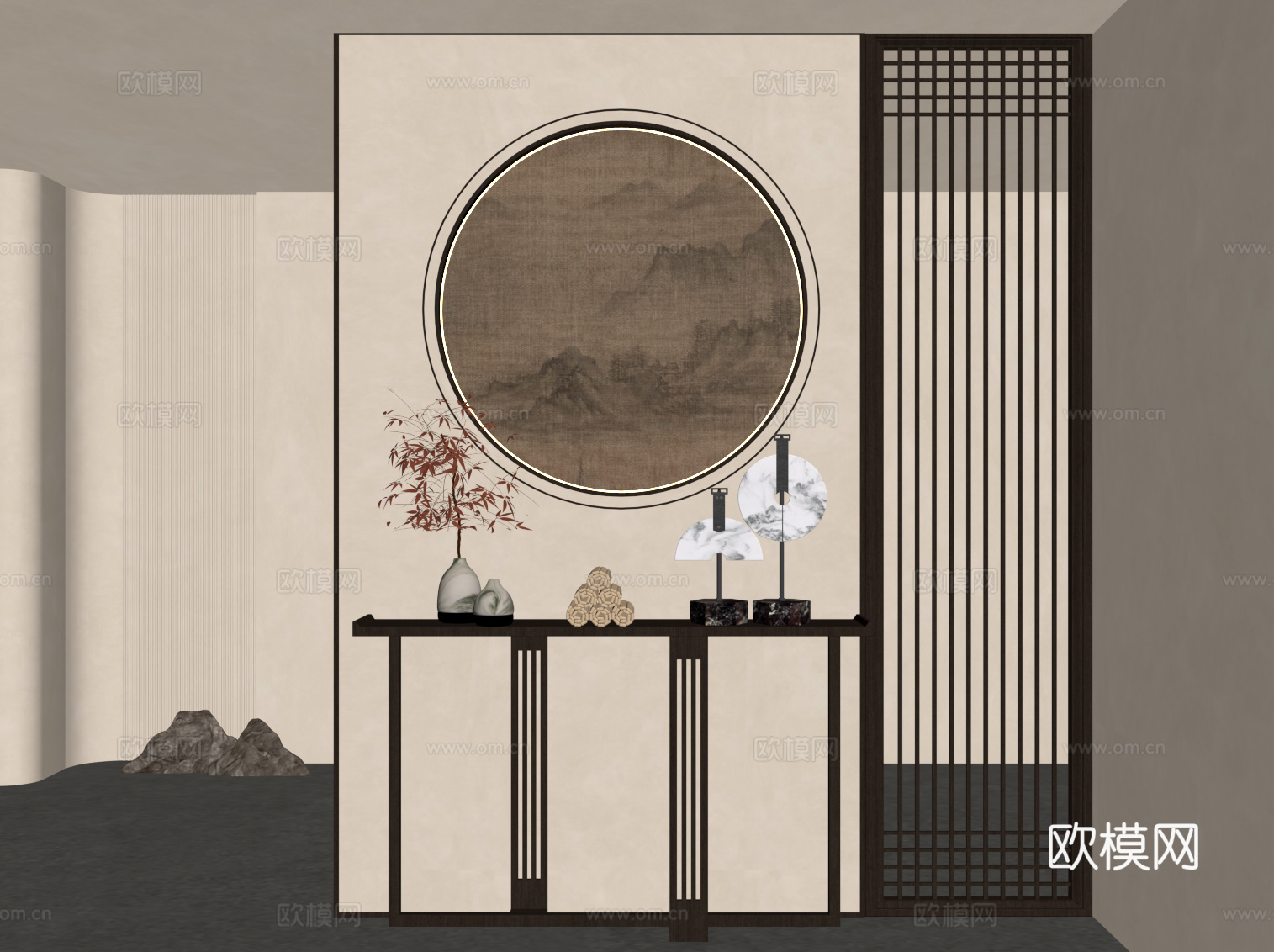 新中式玄关 端景台su模型