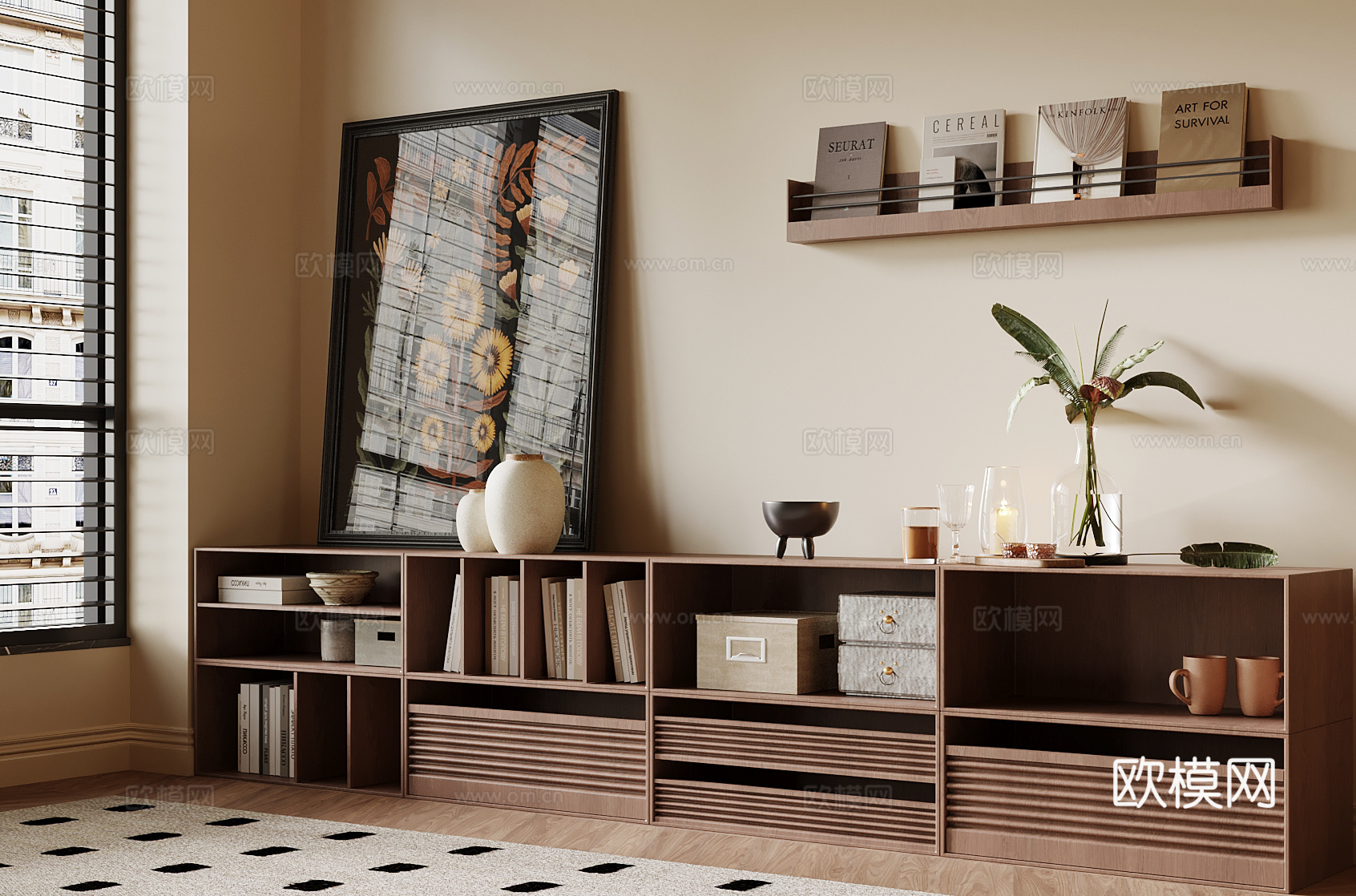 现代中古风书柜 矮柜 置物柜su模型