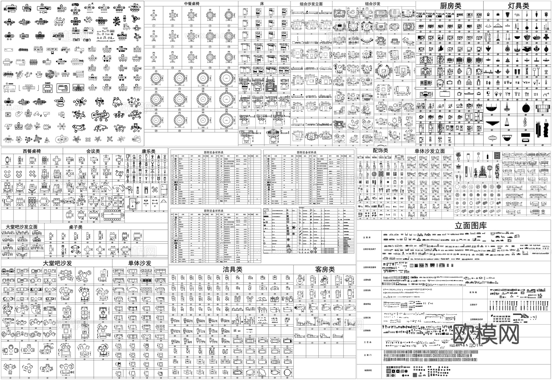 沙发柜子家具模块门窗洁具电器灯具工艺品植物素材CAD图库cad施工图