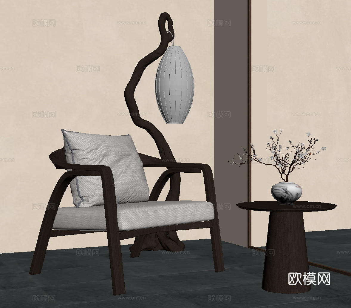 新中式休闲椅 沙发椅su模型