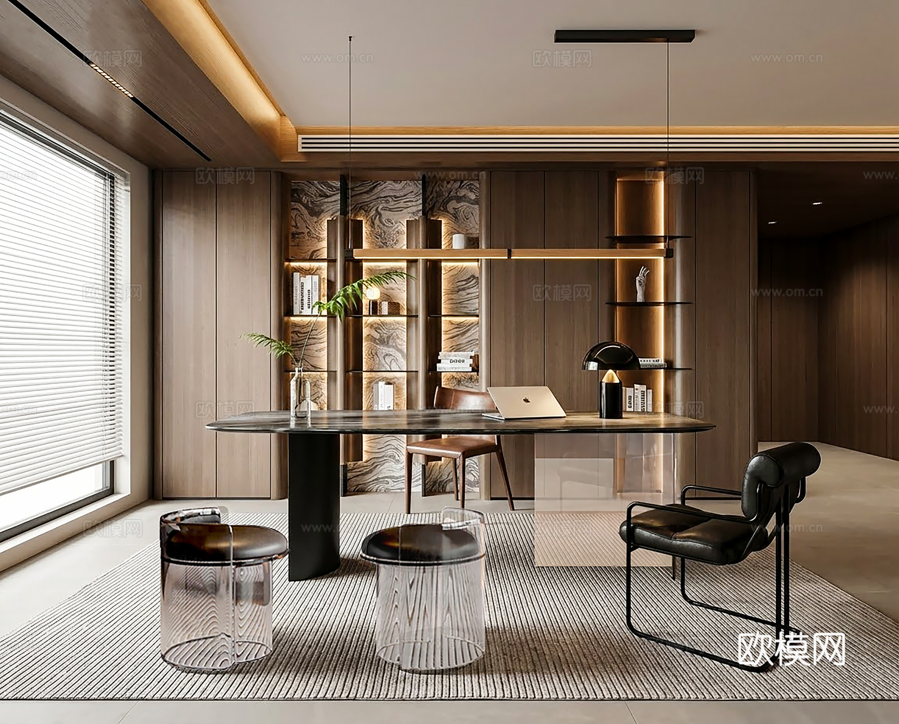 现代轻奢书房3d模型下载