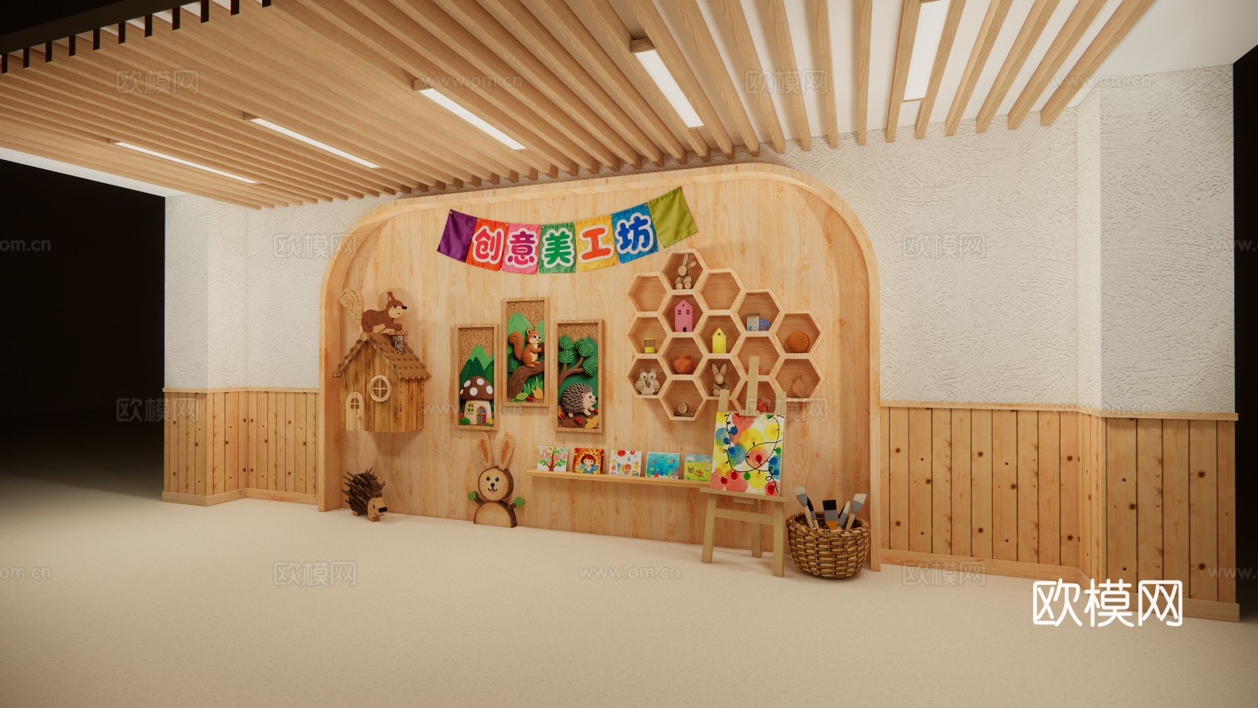 幼儿园设计 幼儿园文化墙 幼儿园大厅 艺术主题墙su模型