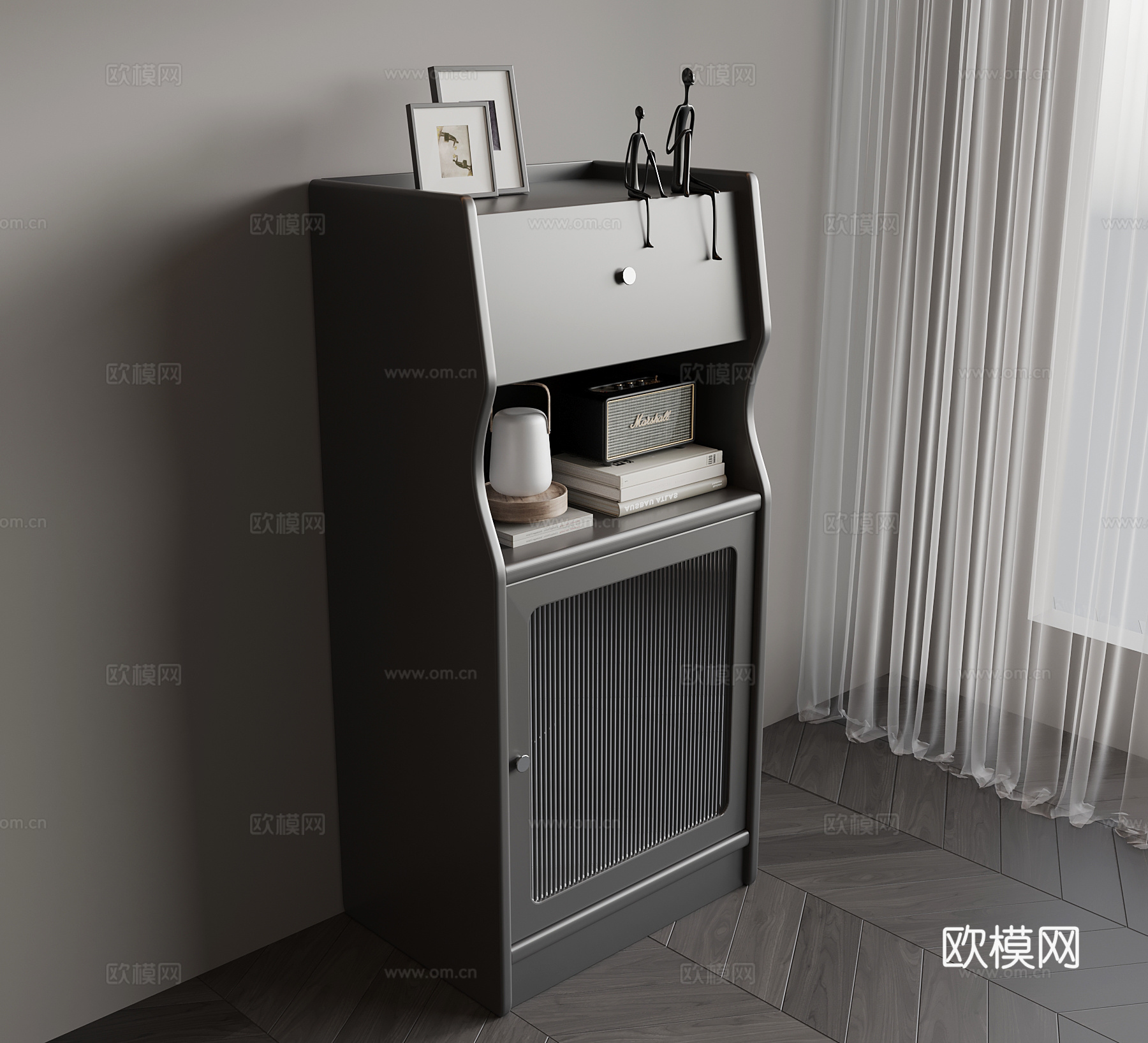 现代意式置物柜 装饰柜 边柜su模型