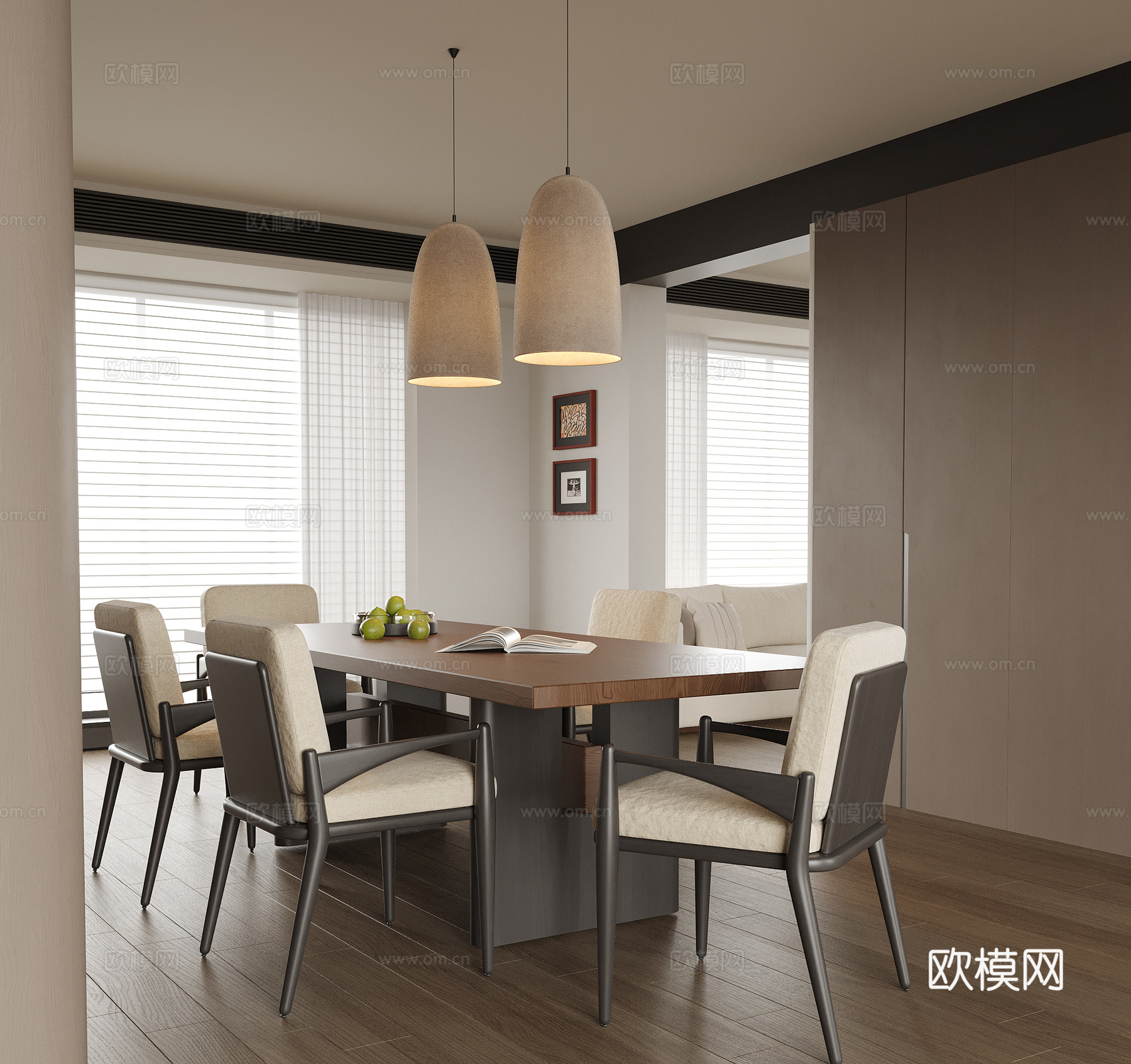 现代餐厅 餐桌椅 餐厅吊灯su模型