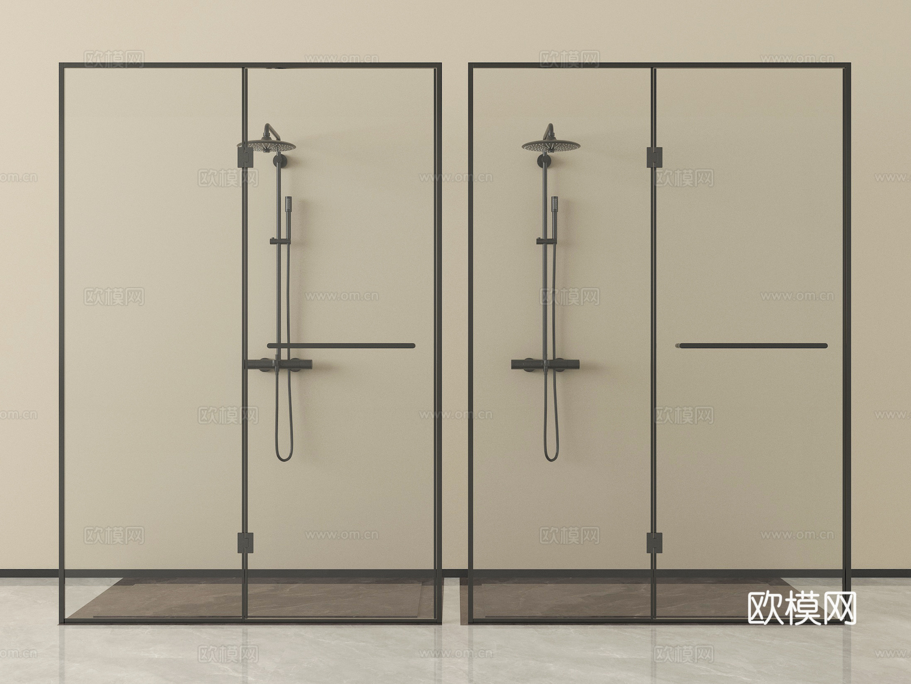 现代极简淋浴房 淋浴间  花洒淋浴su模型