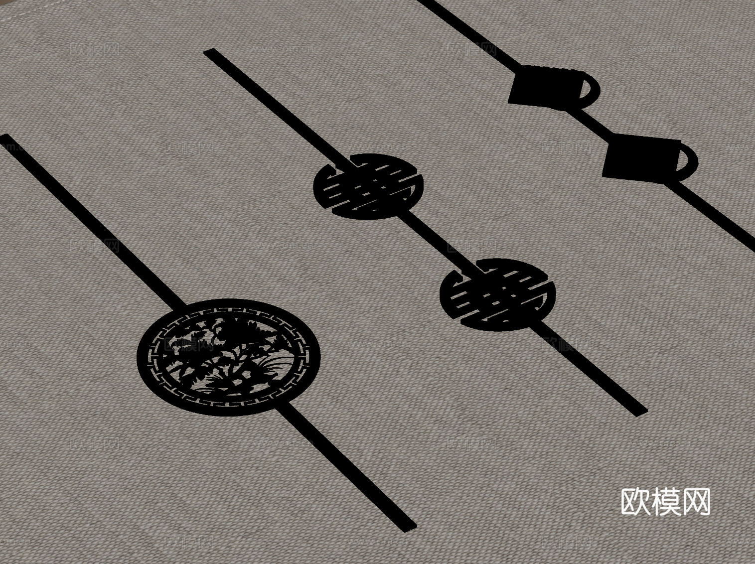 新中式拉手 门把手su模型