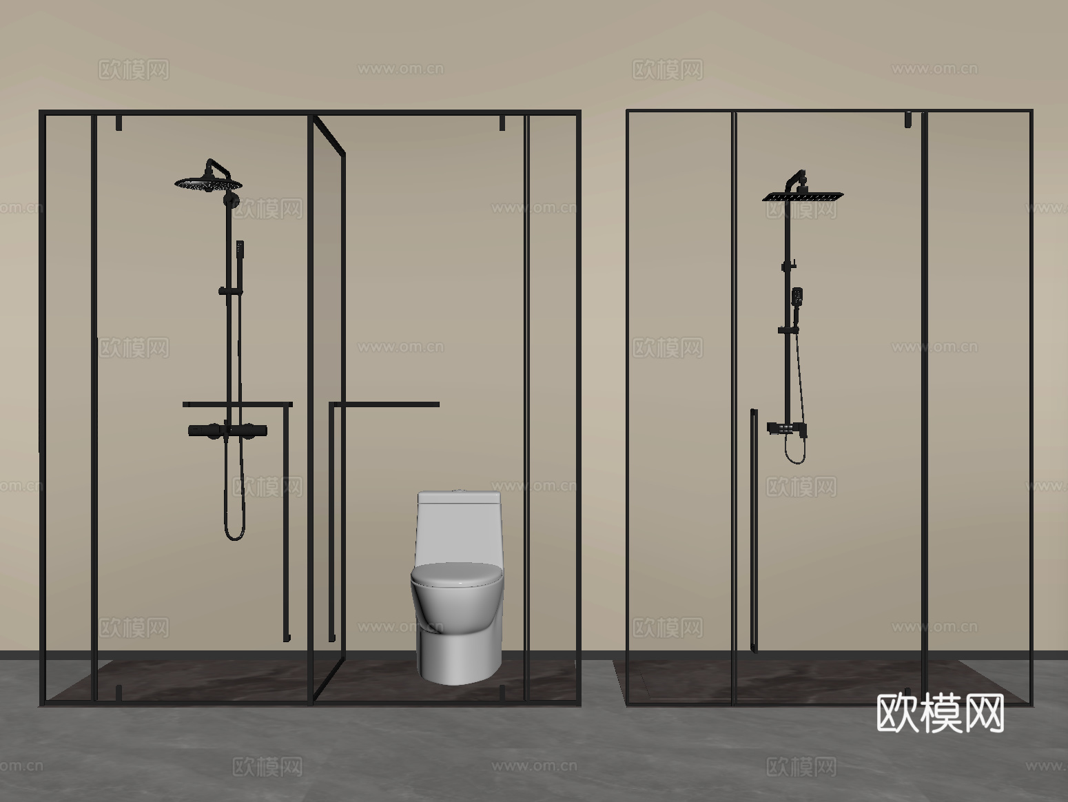 现代极简淋浴房 淋浴间 卫浴小件su模型