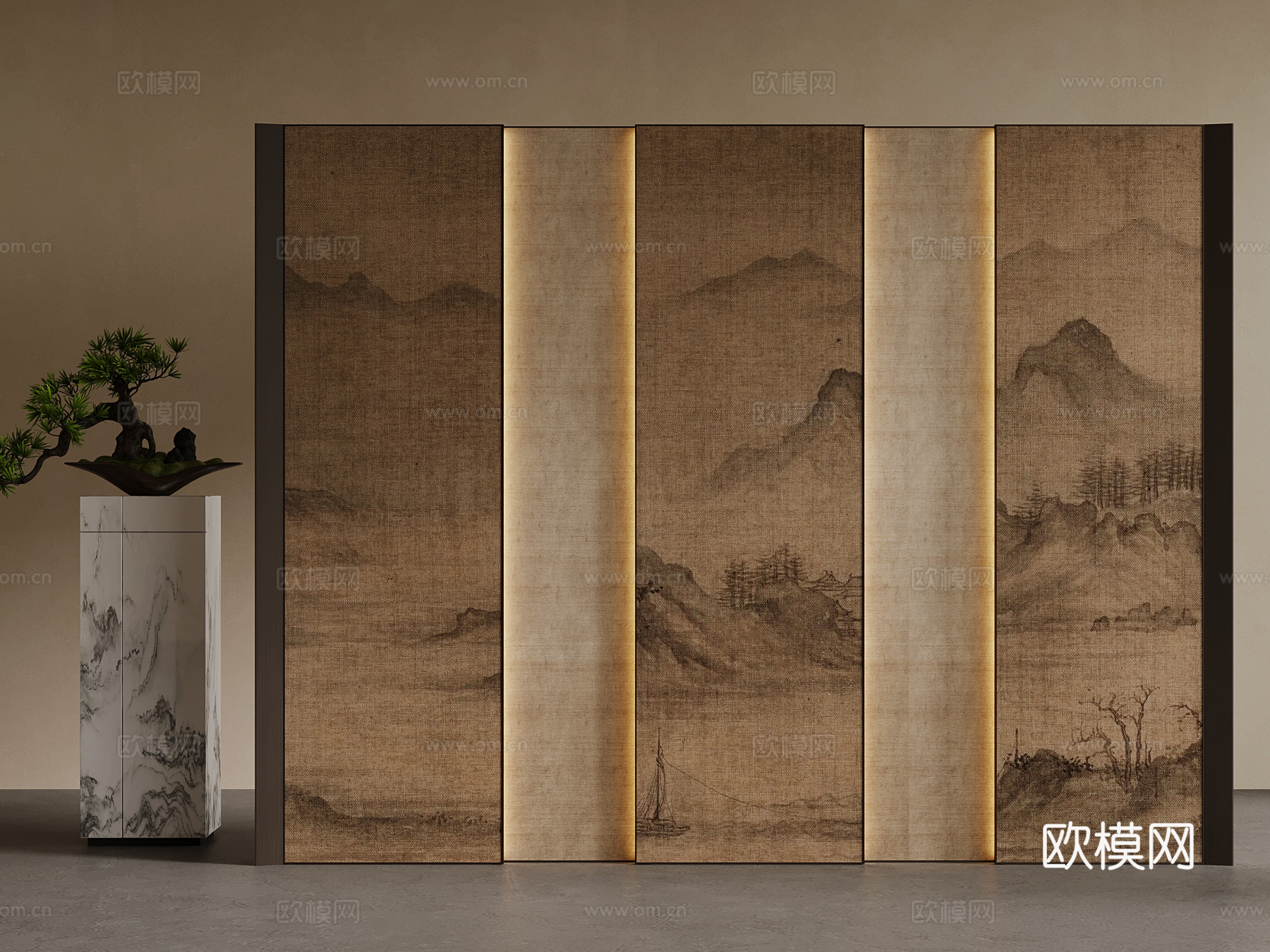 新中式屏风 隔断su模型