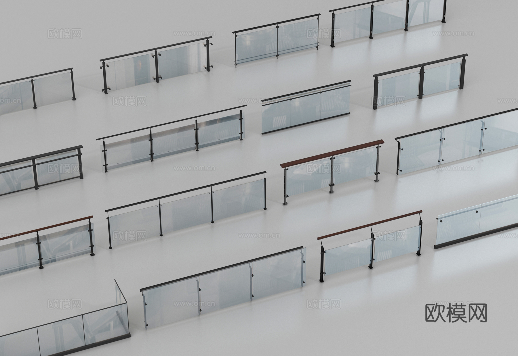 现代玻璃栏杆 玻璃护栏围栏 栏杆 阳台护栏su模型