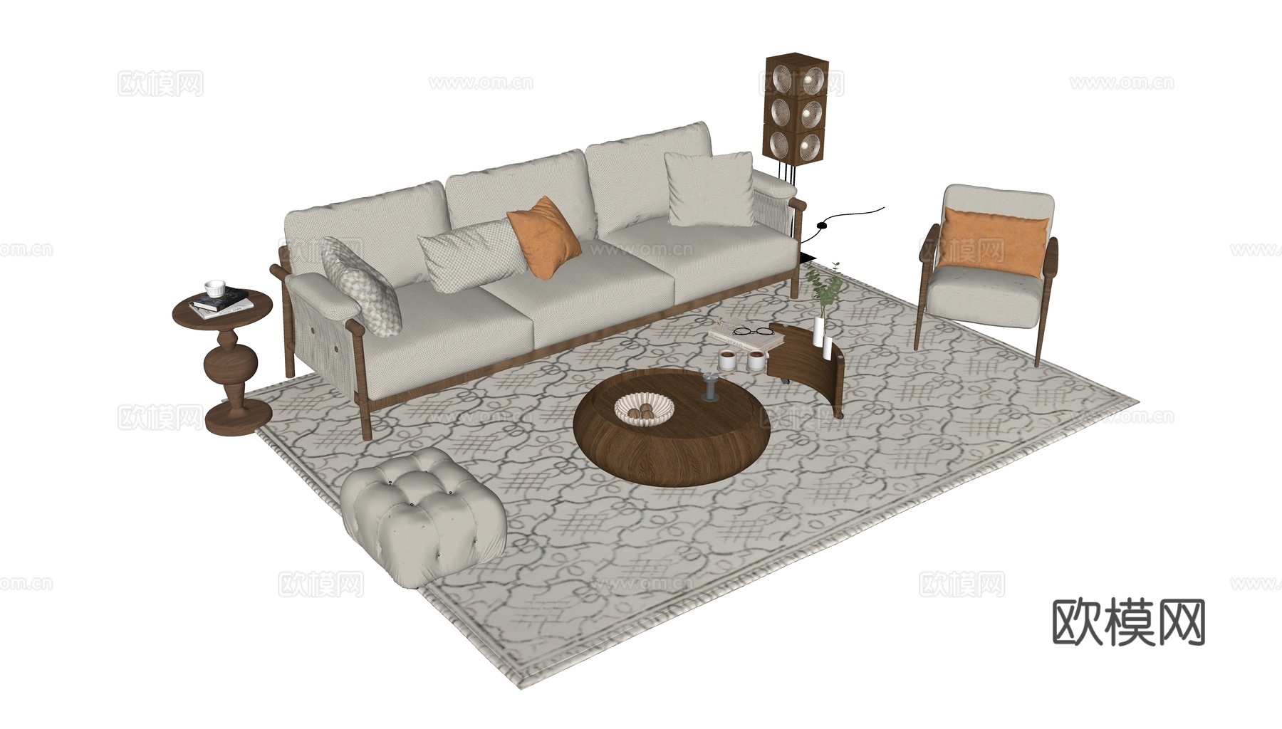 现代中古沙发组合su模型
