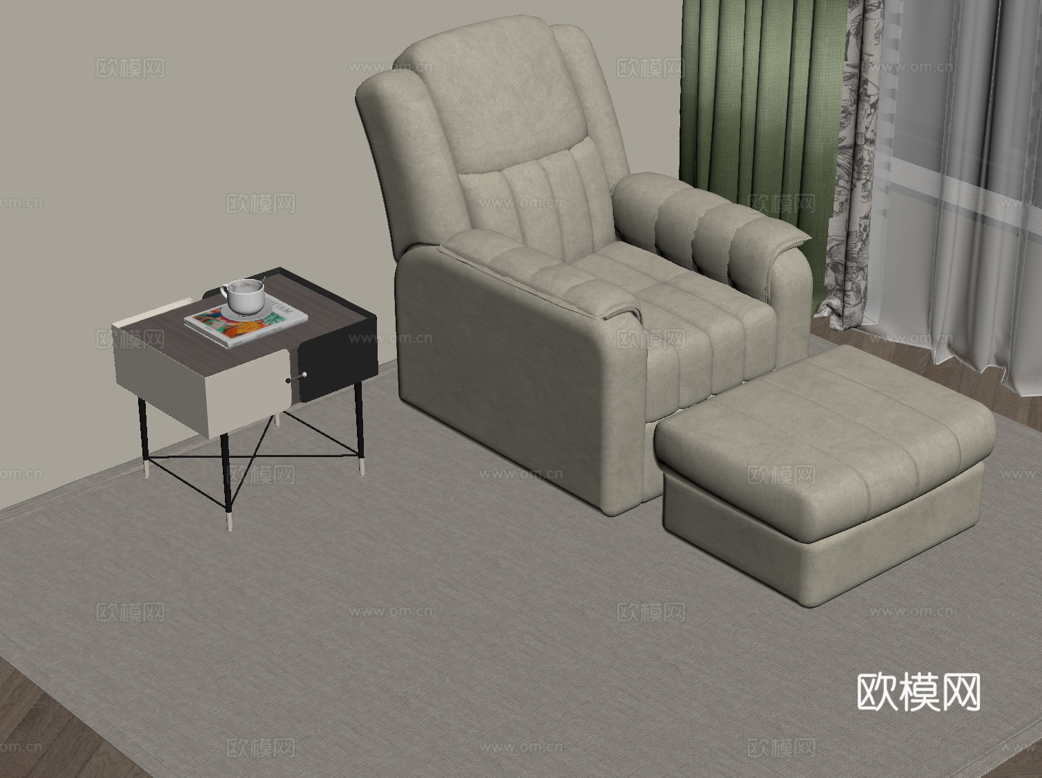 现代按摩椅 皮革躺椅su模型