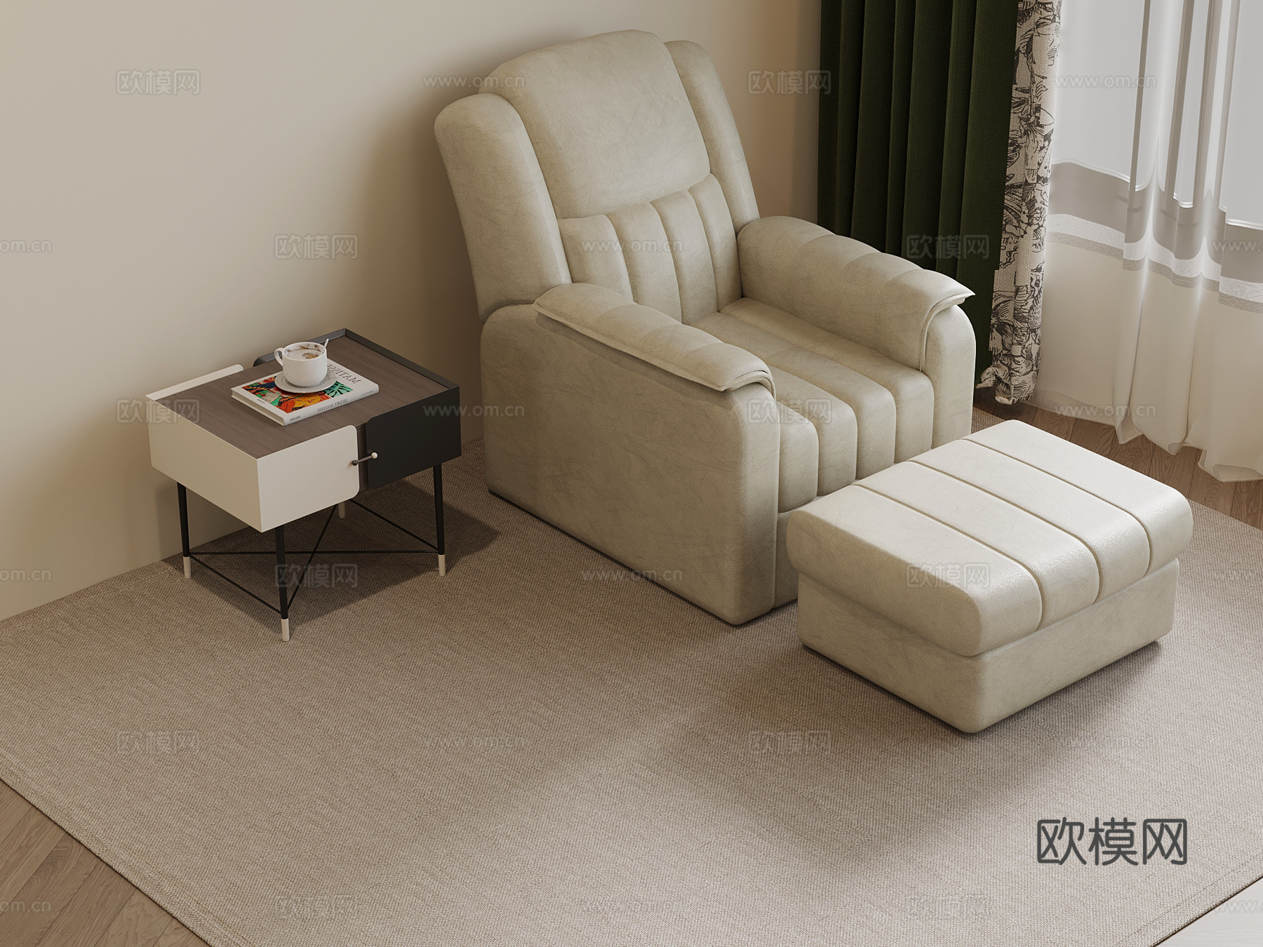 现代按摩椅 皮革躺椅su模型