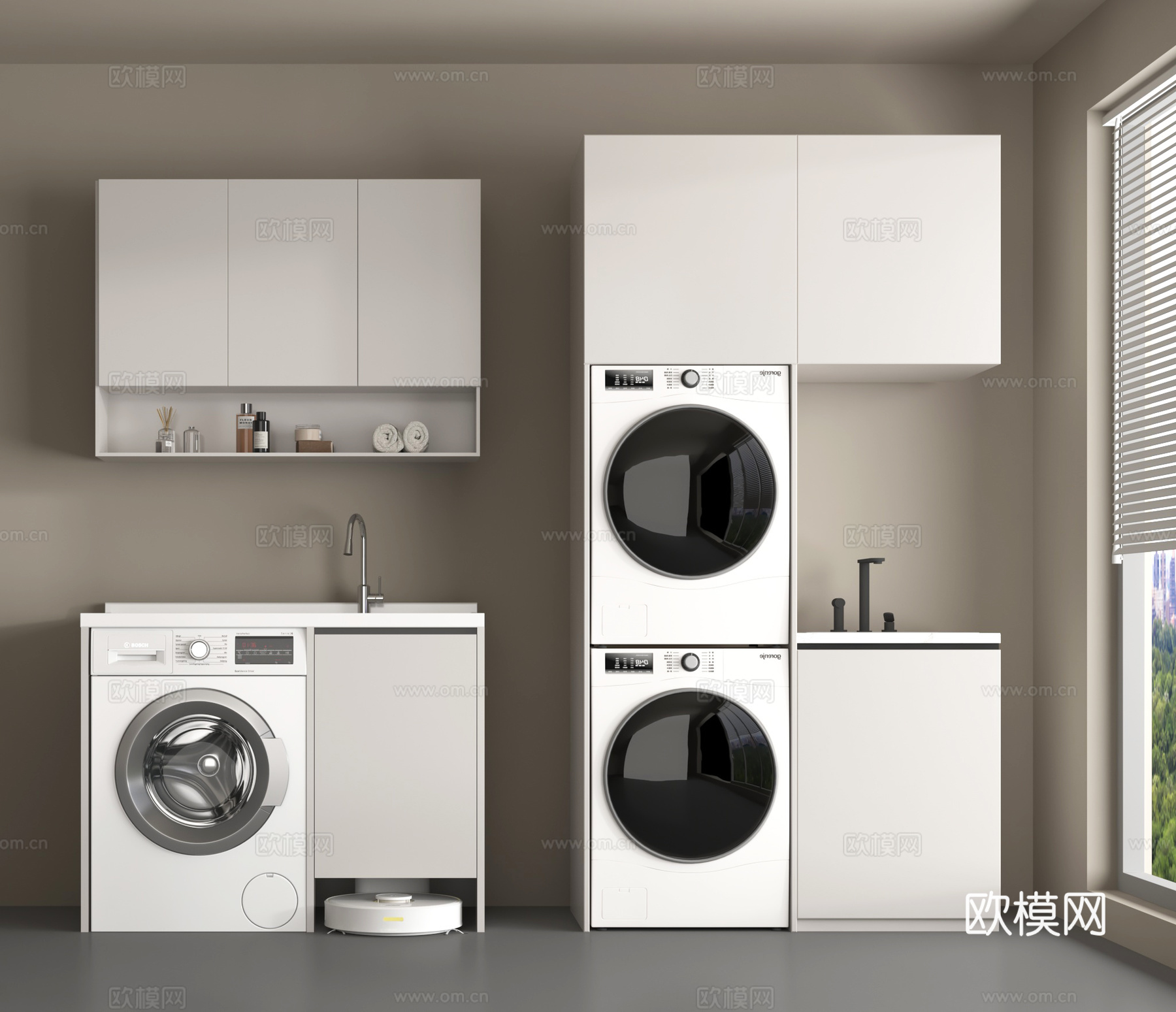 现代洗衣机柜 阳台柜 洗衣机 烘干机 壁挂式洗衣机 扫地机器su模型