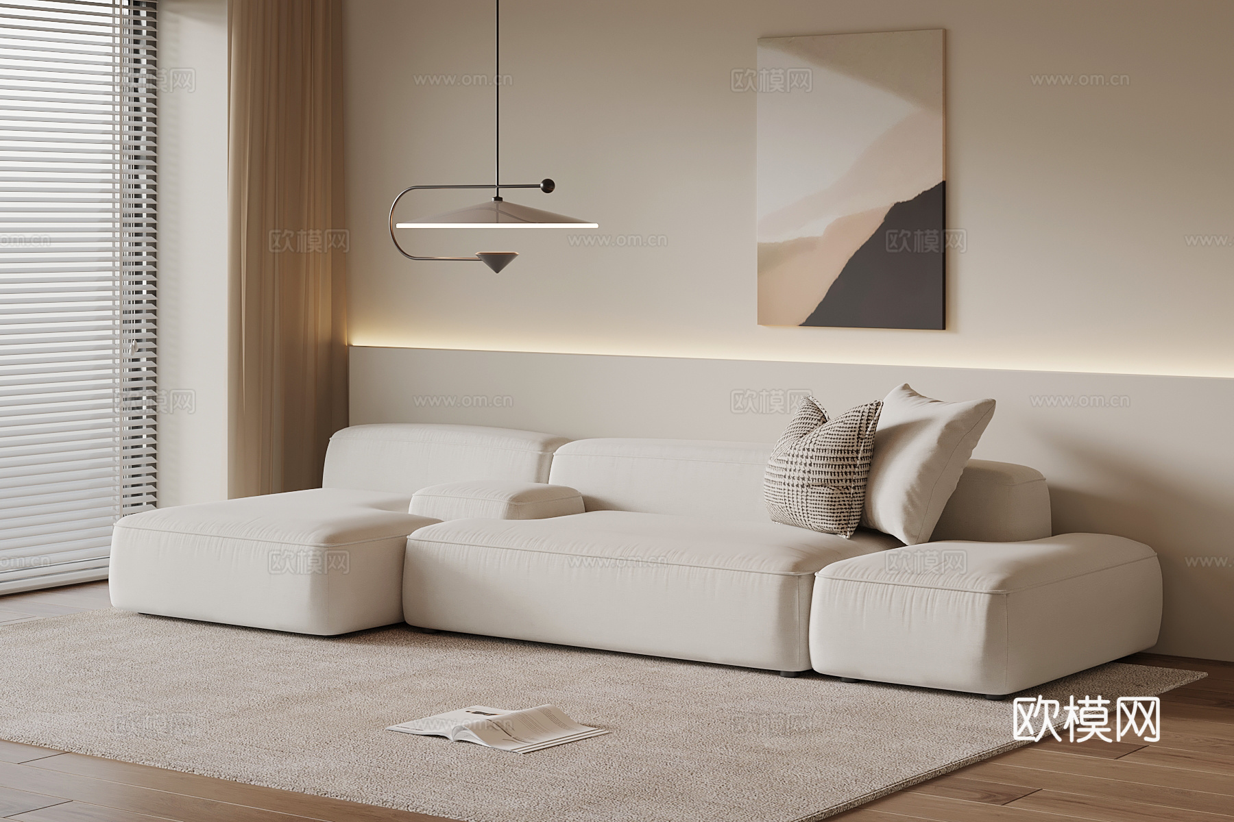 现代多人沙发 布艺休闲沙发su模型